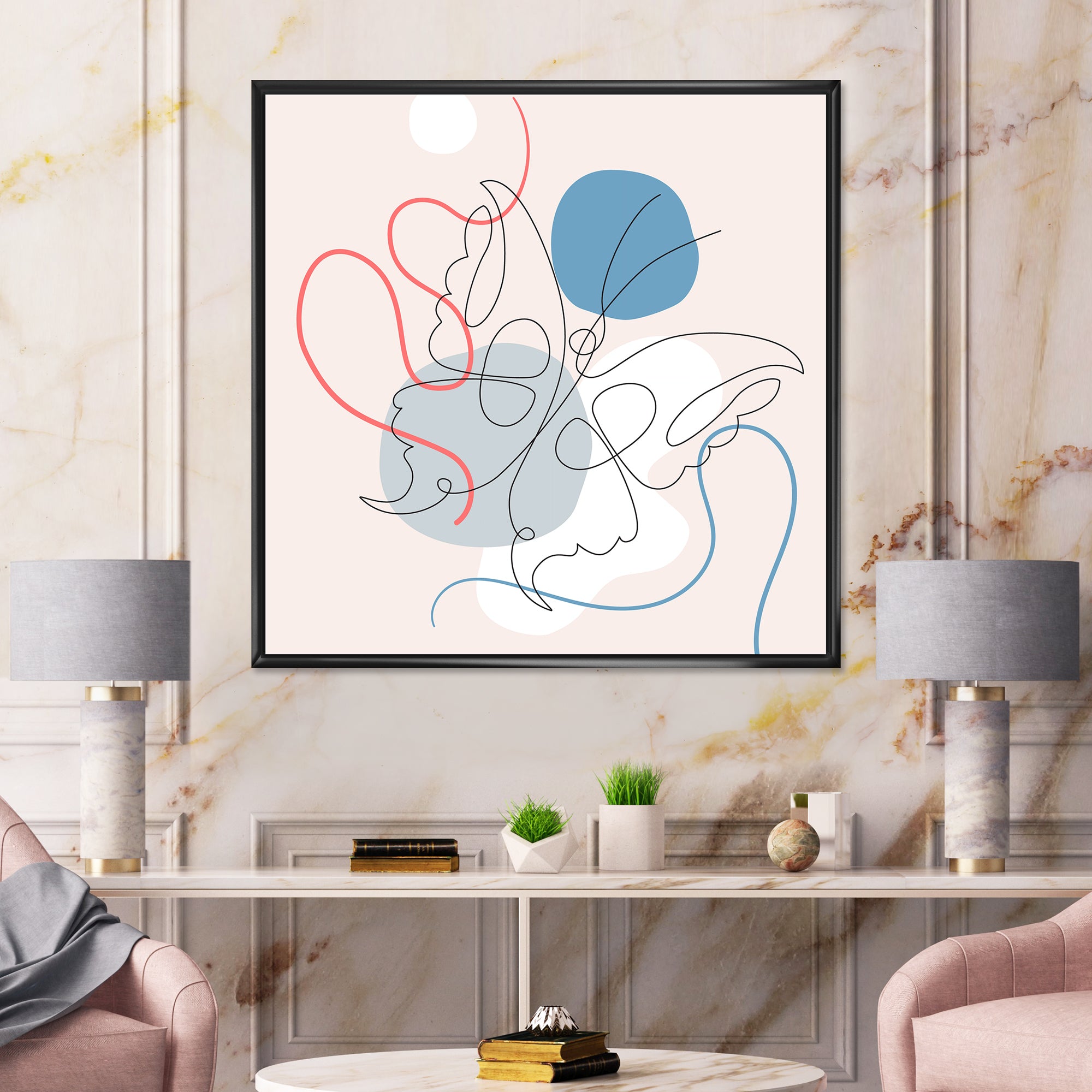 Butterfly One Line Drawing On Cubism Shapes I