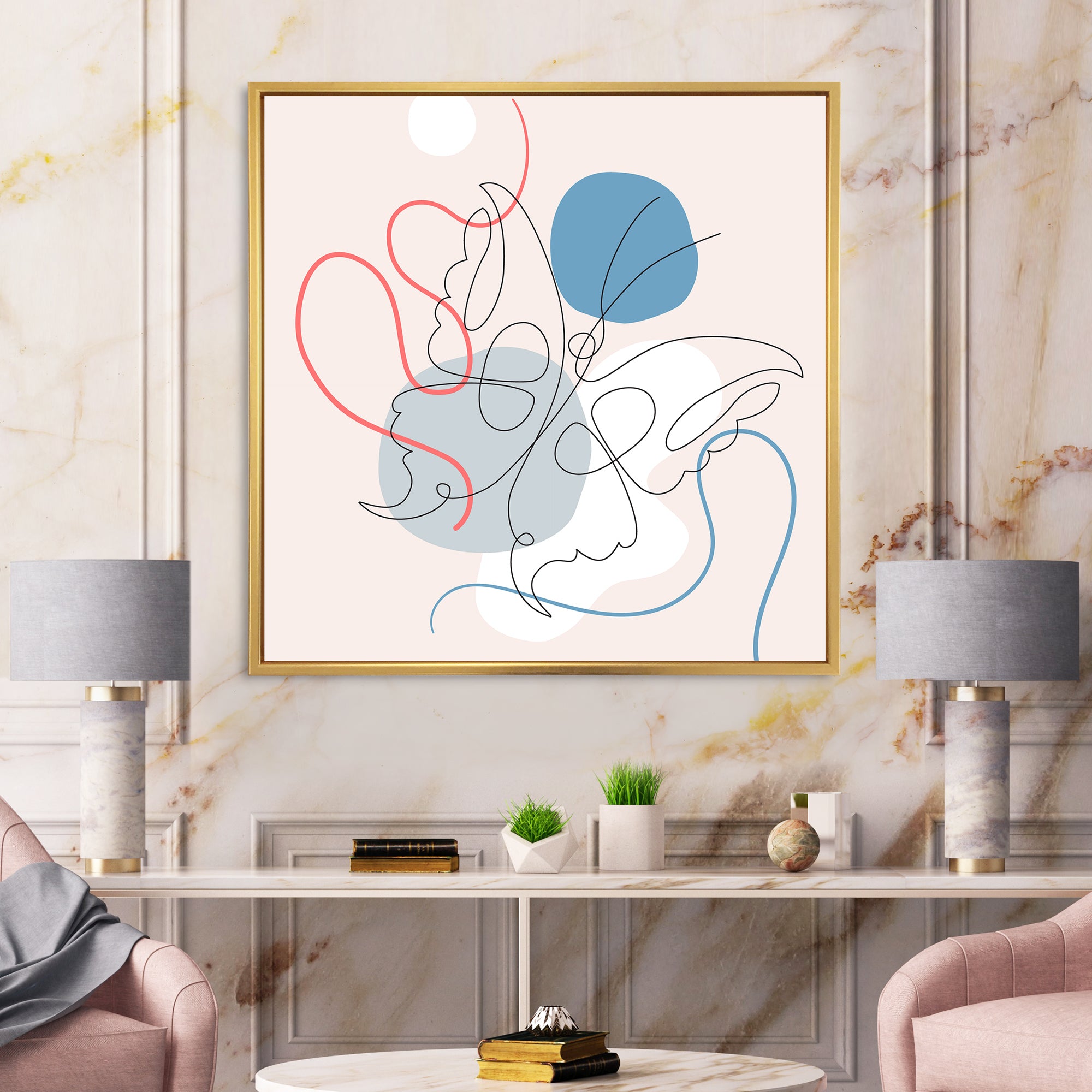 Butterfly One Line Drawing On Cubism Shapes I