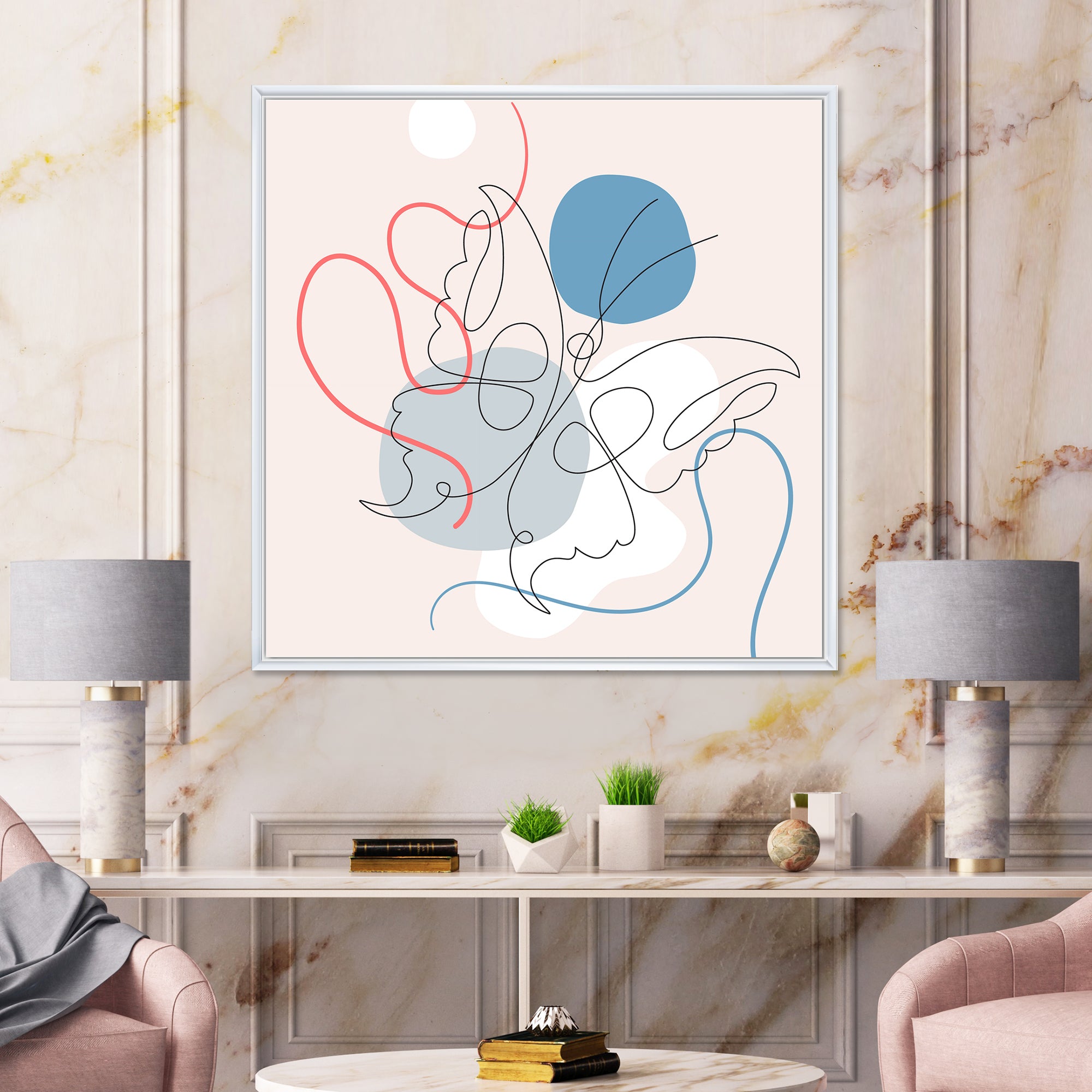 Butterfly One Line Drawing On Cubism Shapes I