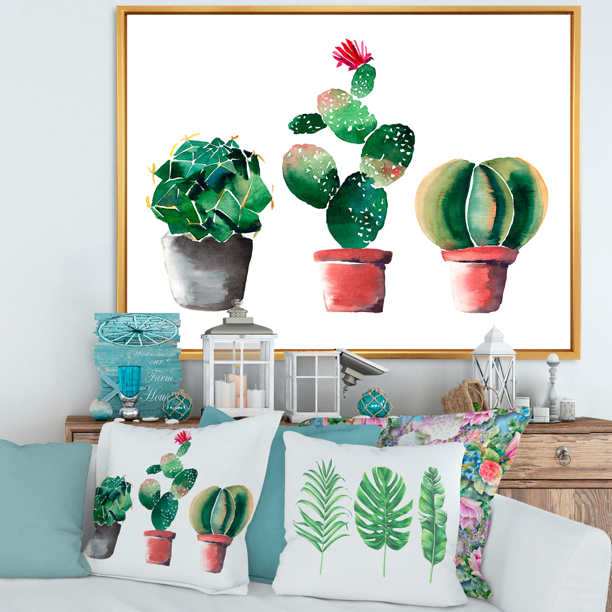 Three Cactus In Clay Pots