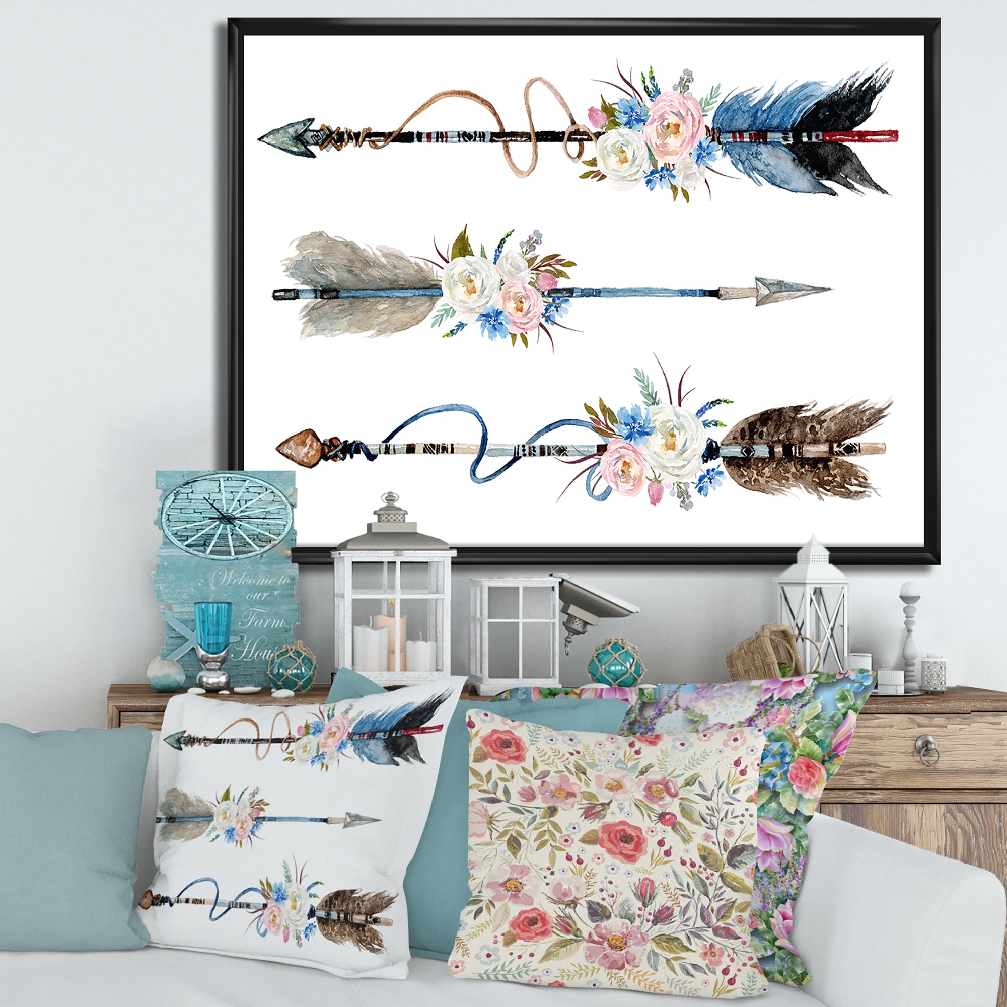 Ethnic Feathers and Flowers On Native Arrows I