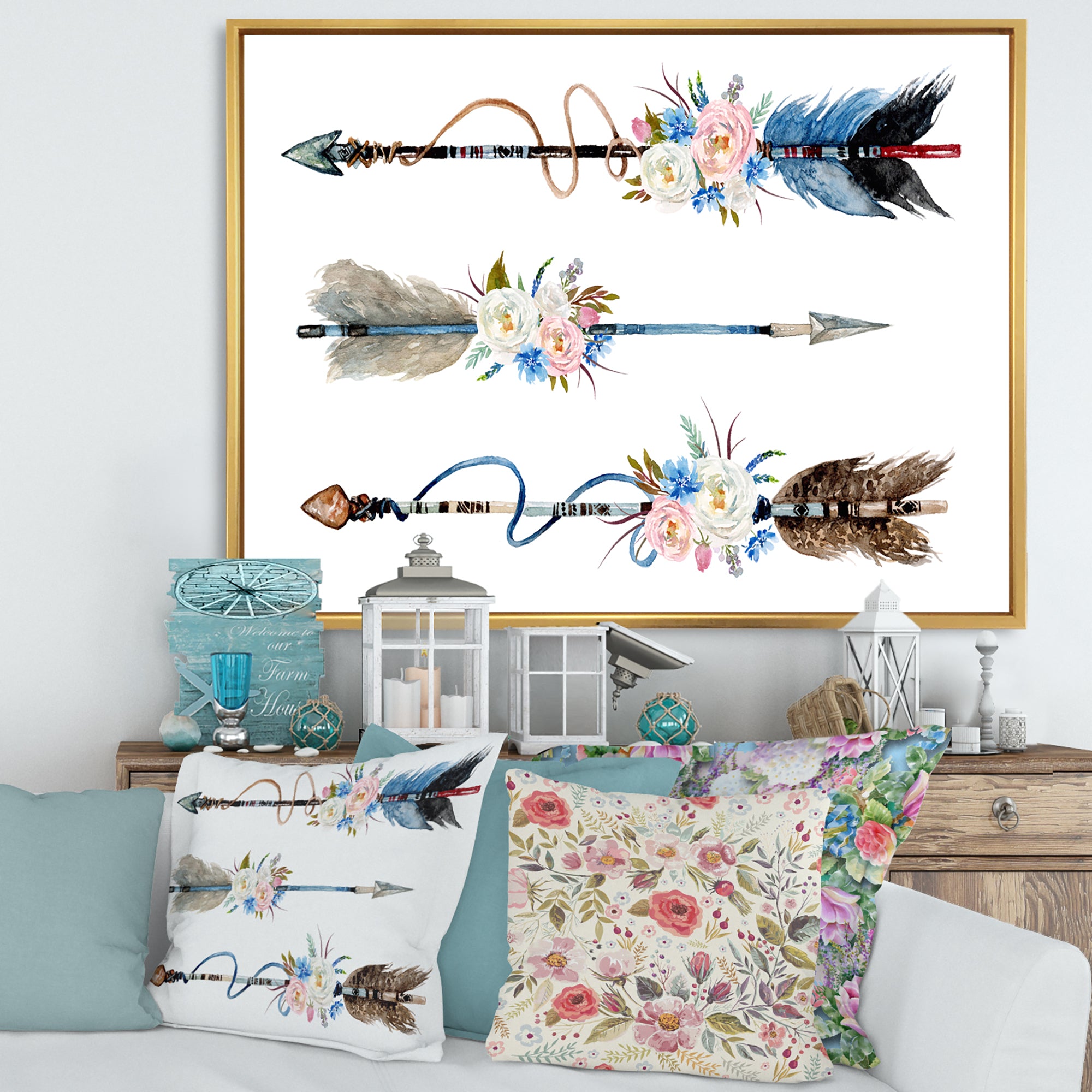 Ethnic Feathers and Flowers On Native Arrows I