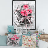 Abstract Red Flowers On Gray