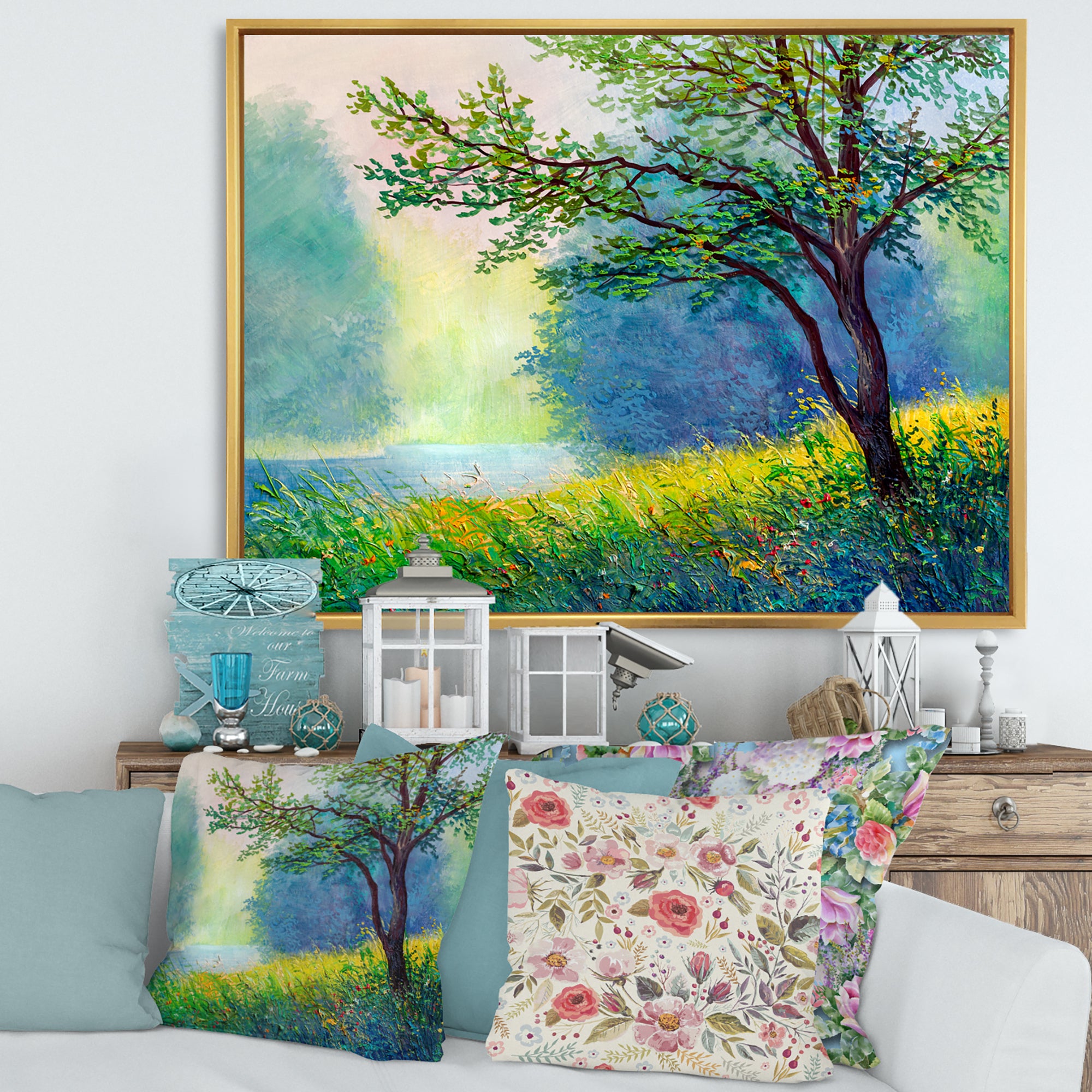 Summer Forest With River and Waterfall