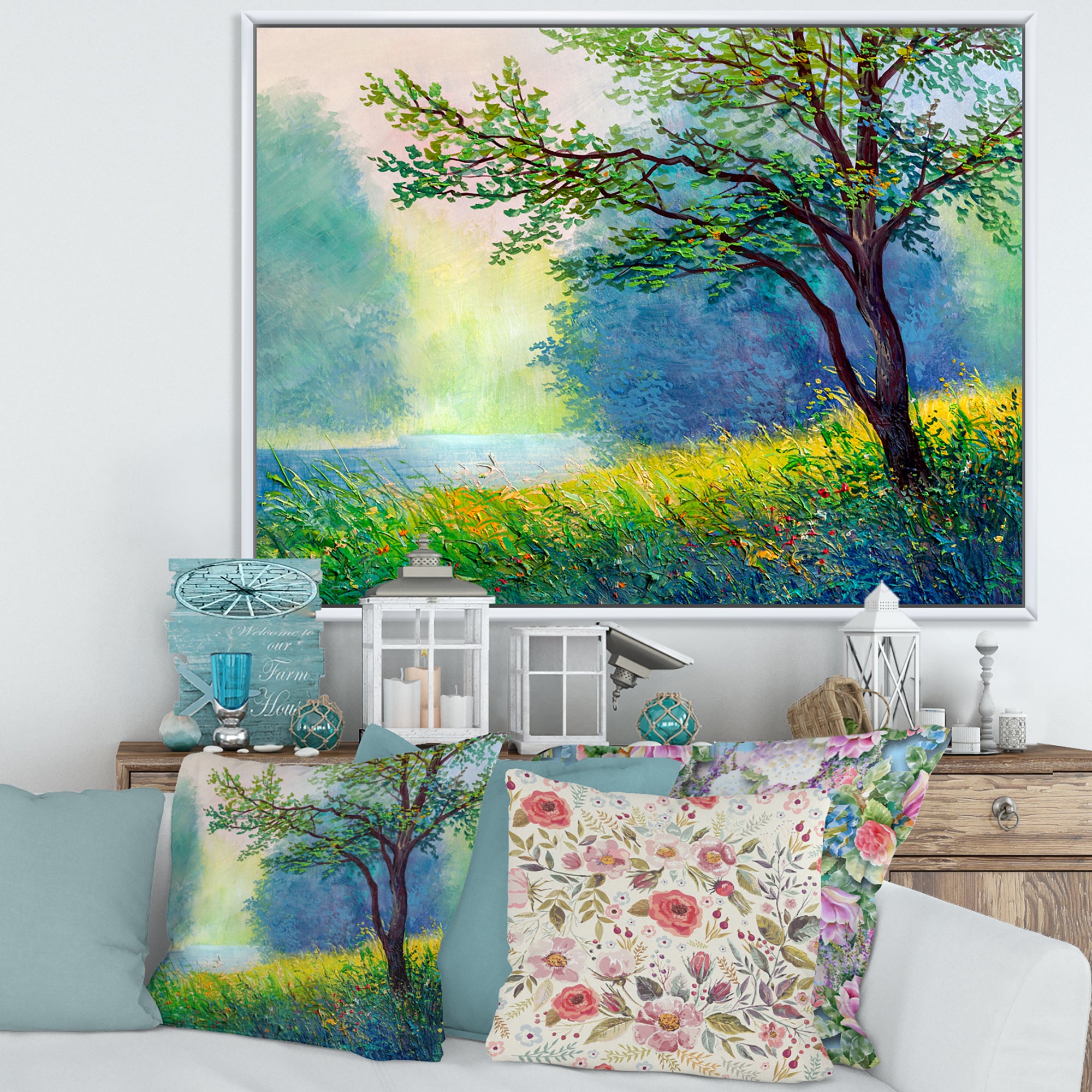 Summer Forest With River and Waterfall