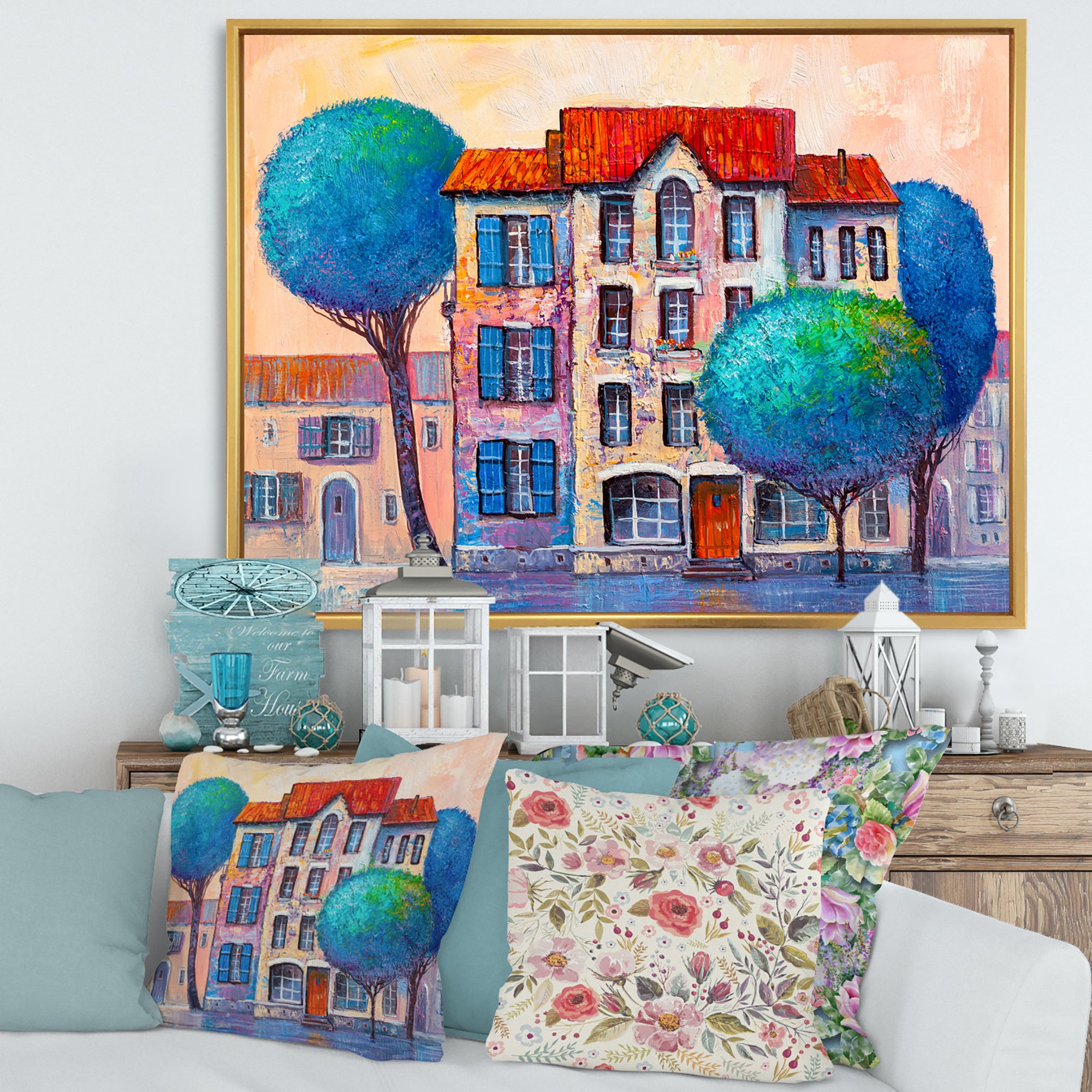 House With Red Roof and Colorful Autumn Trees