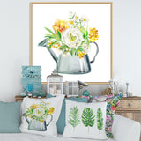 Roses Peonies & Marigolds In Garden Watering Can