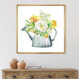 Roses Peonies & Marigolds In Garden Watering Can