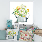 Roses Peonies & Marigolds In Garden Watering Can