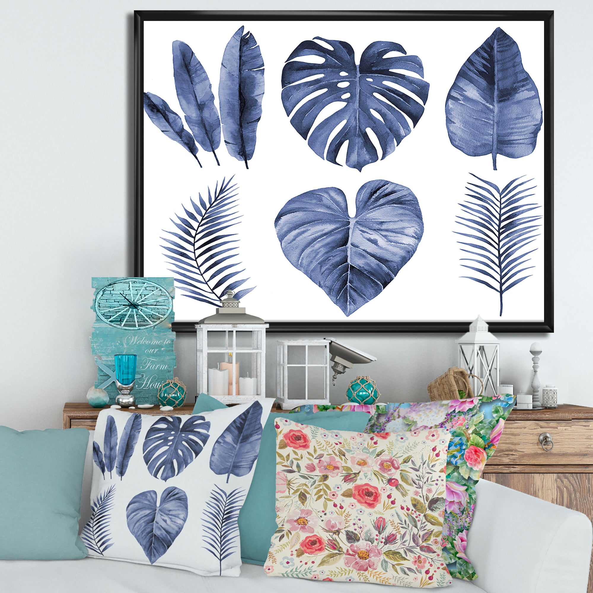 Tropical Blue Watercolour Leaves I