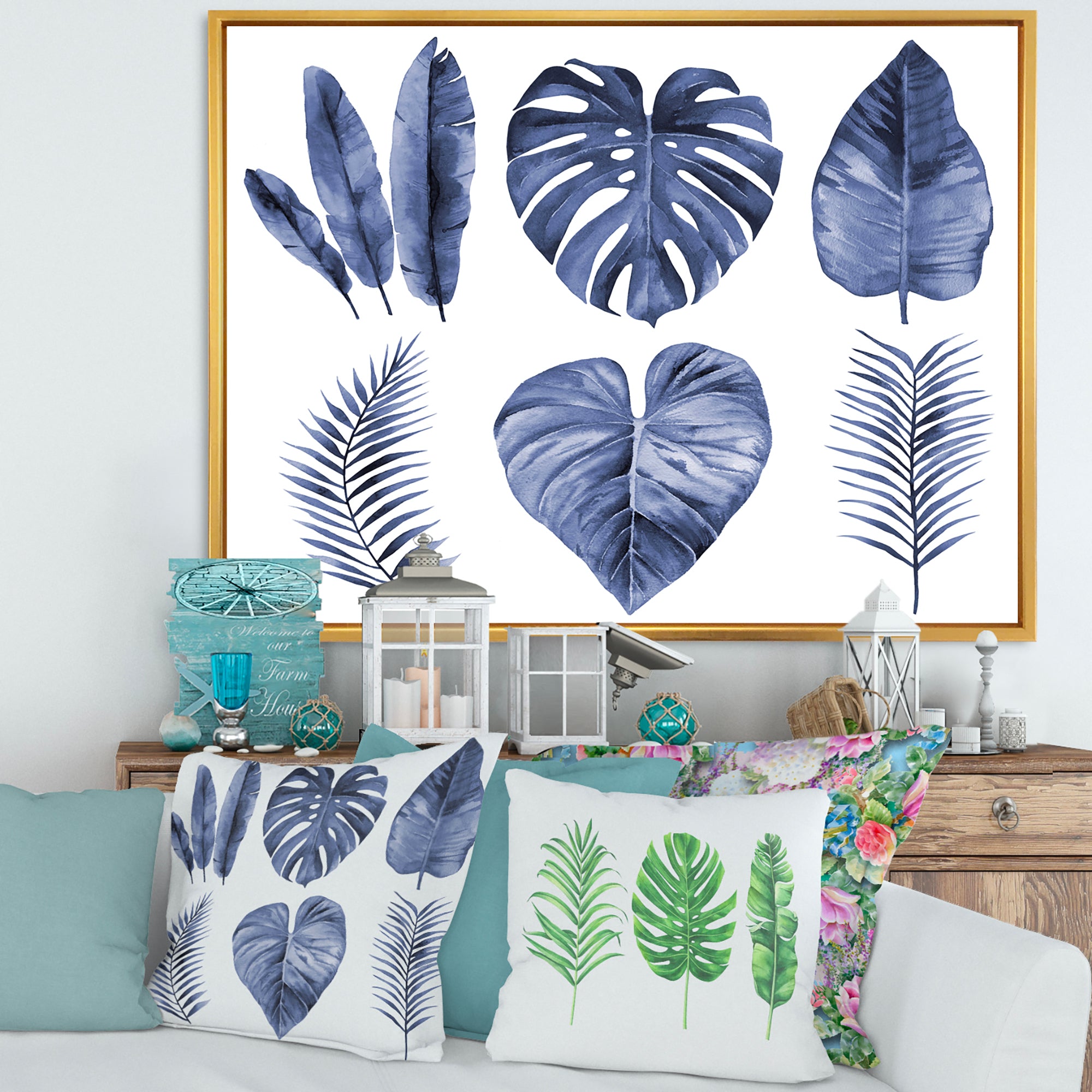 Tropical Blue Watercolour Leaves I