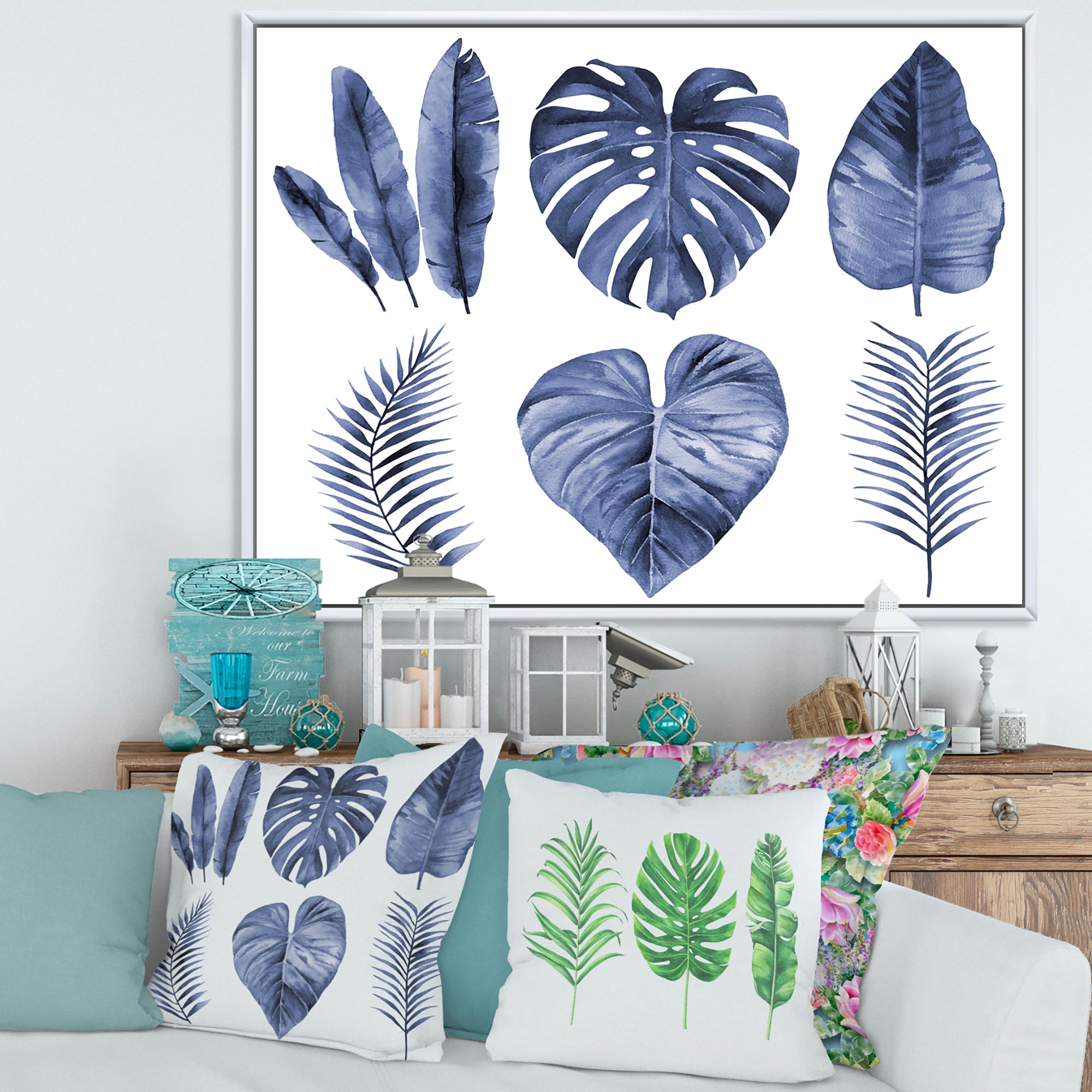 Tropical Blue Watercolour Leaves I