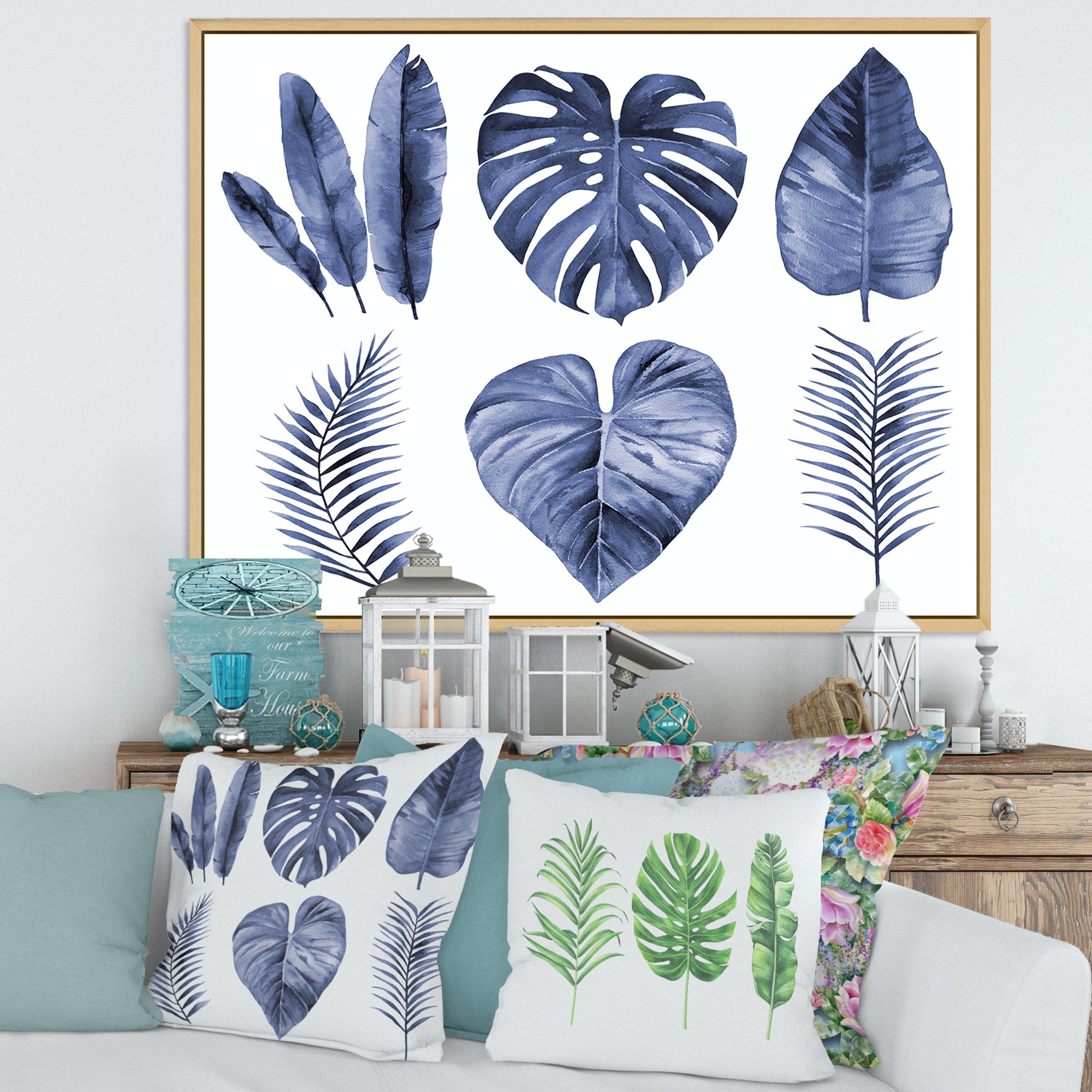 Tropical Blue Watercolour Leaves I