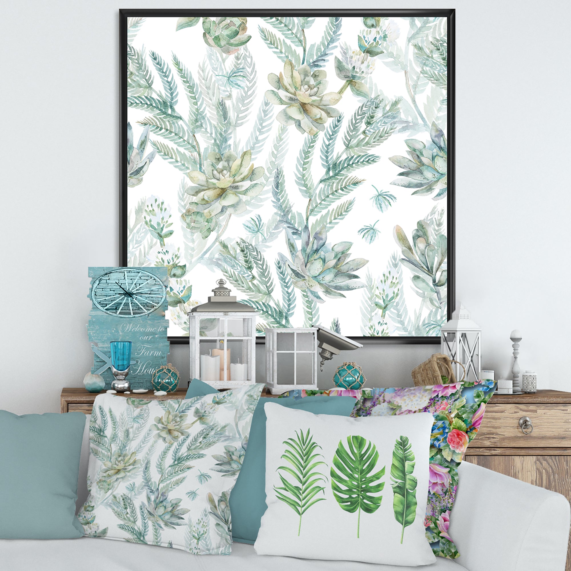 Floral Seamless Pattern Succulents Ferns Thorns