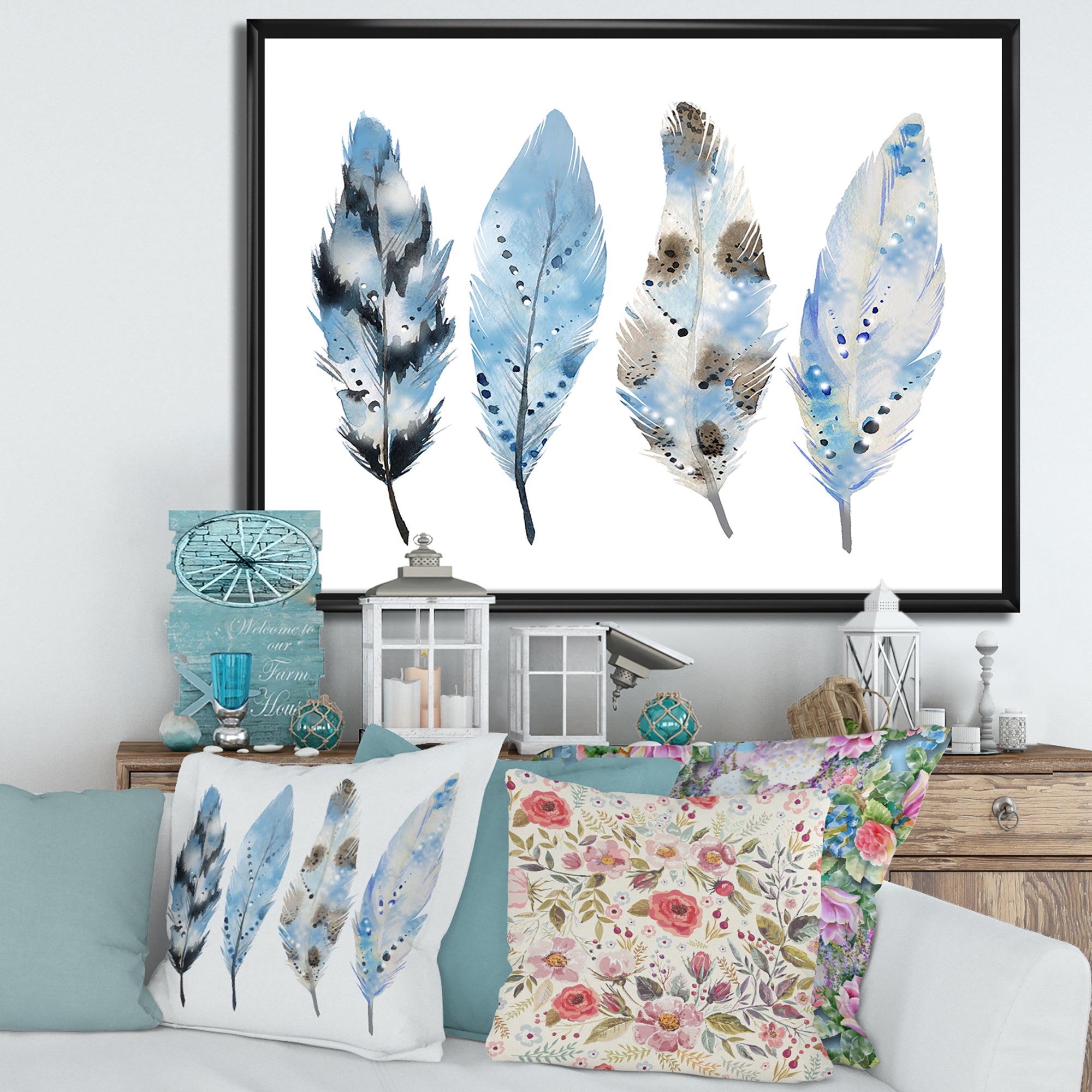 Blue Boho Feathers I