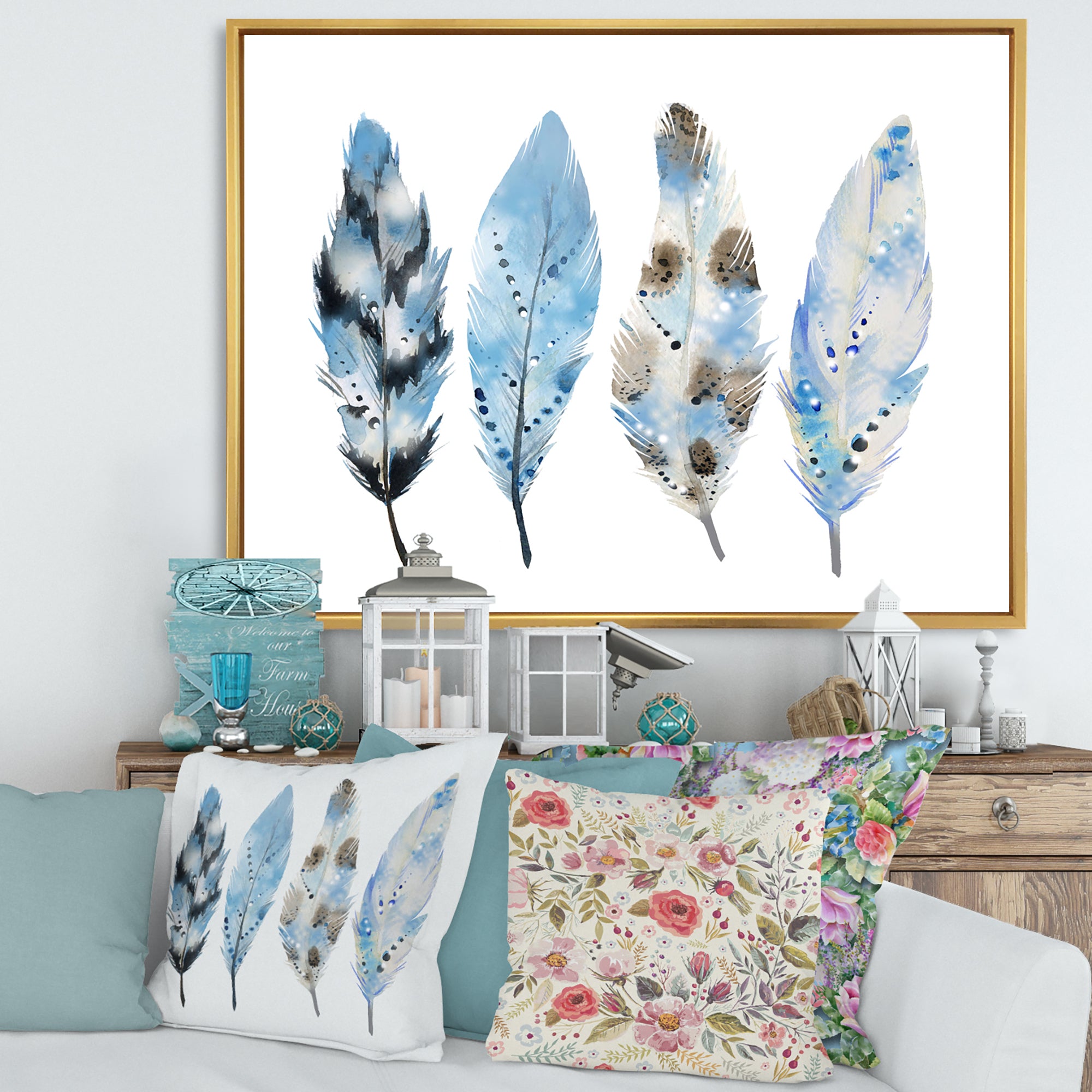 Blue Boho Feathers I