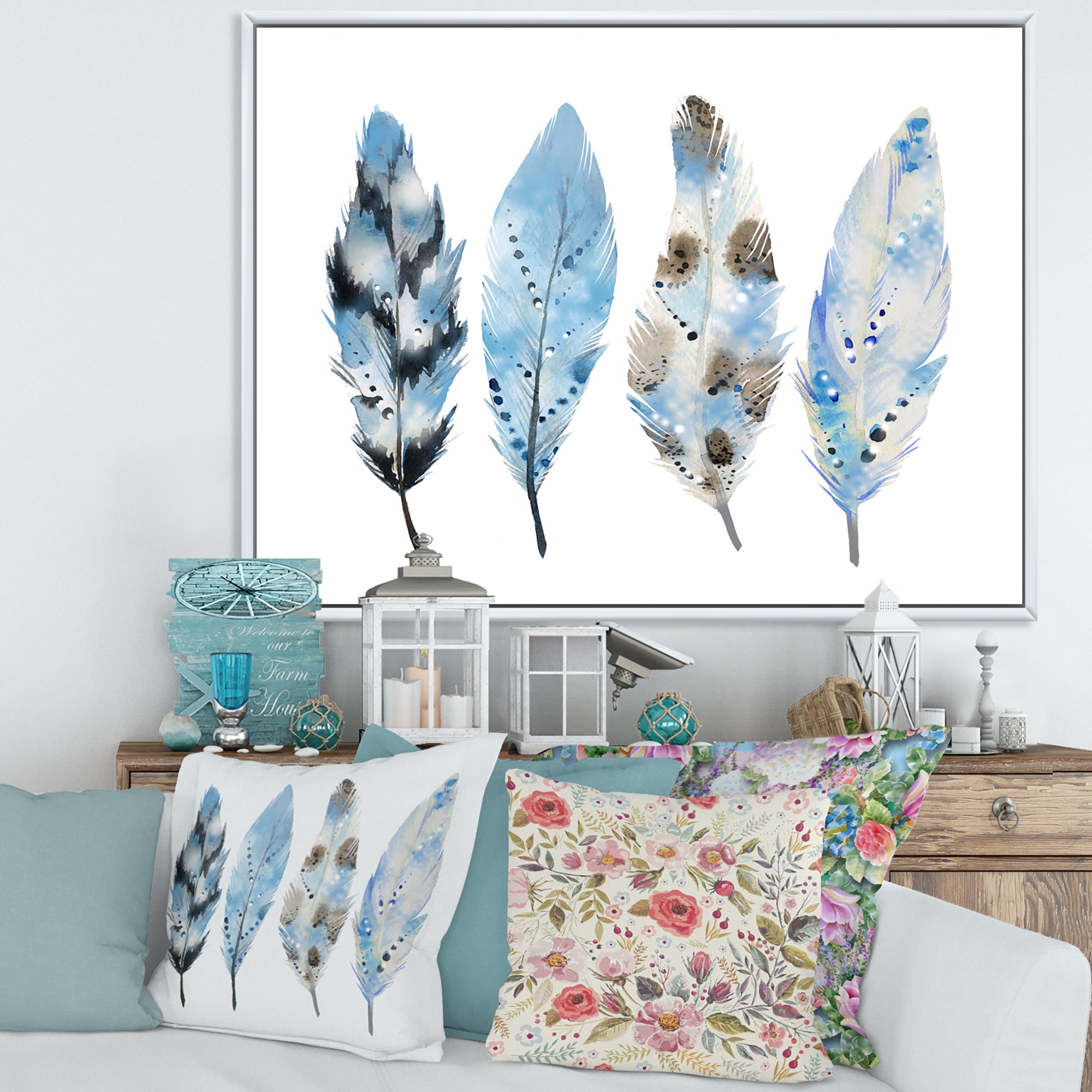 Blue Boho Feathers I
