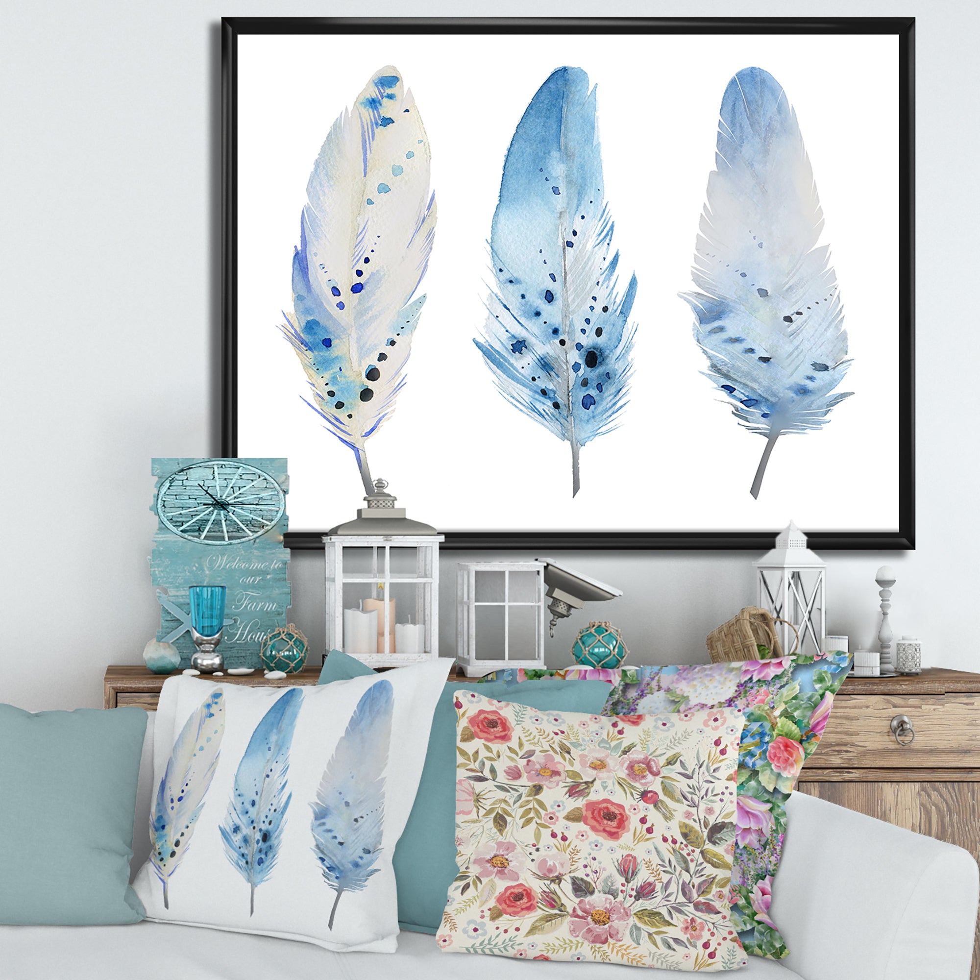 Blue Boho Feathers II