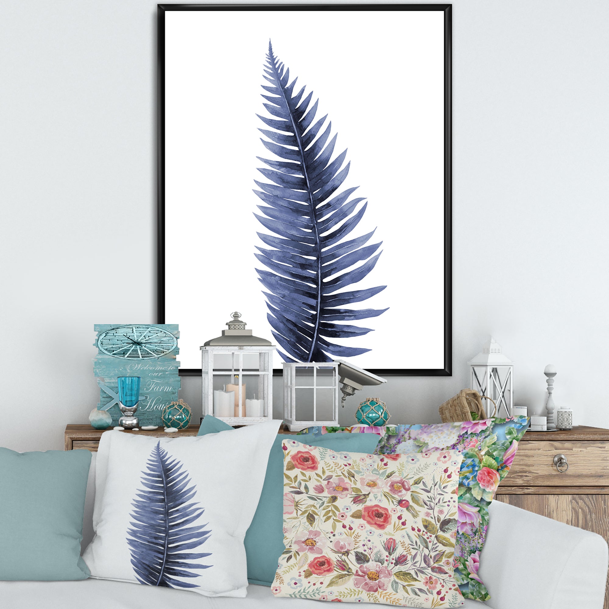 Tropical Blue Watercolour Leaves II