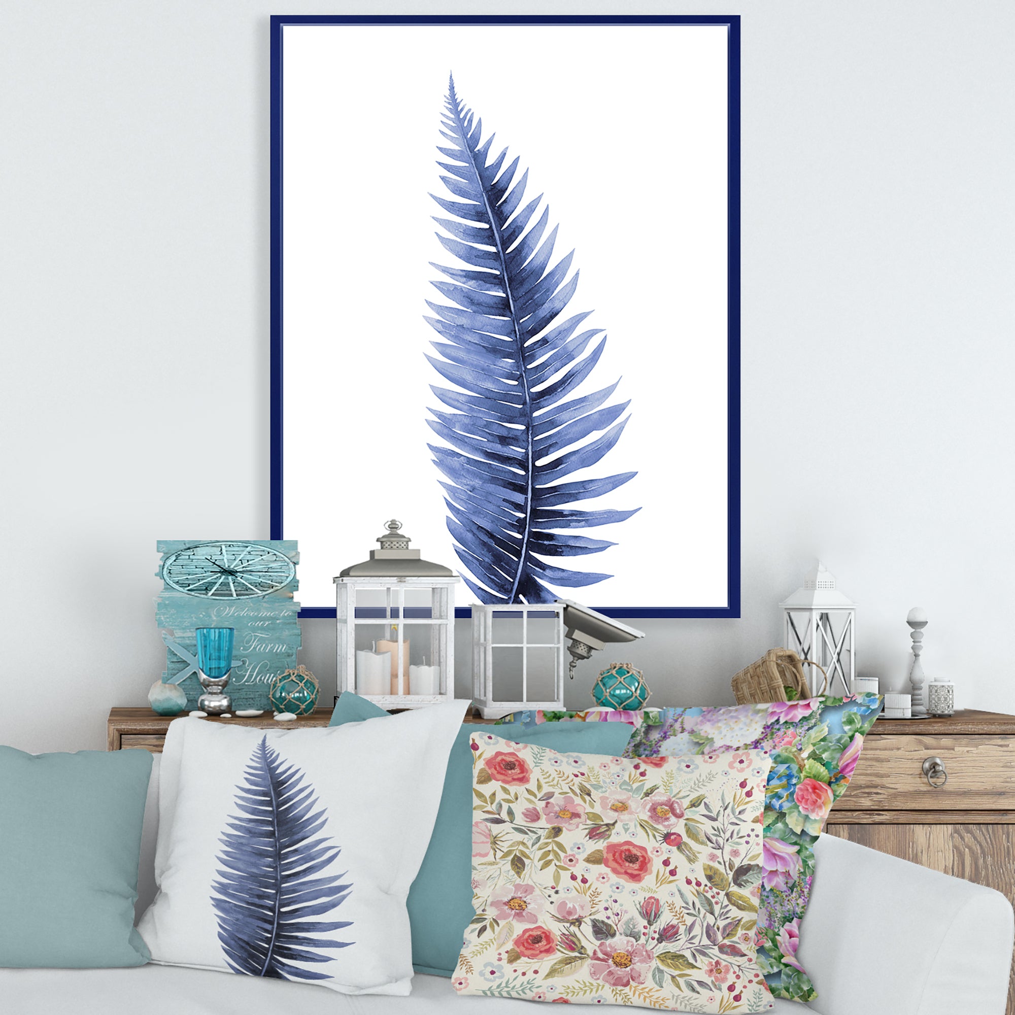 Tropical Blue Watercolour Leaves II