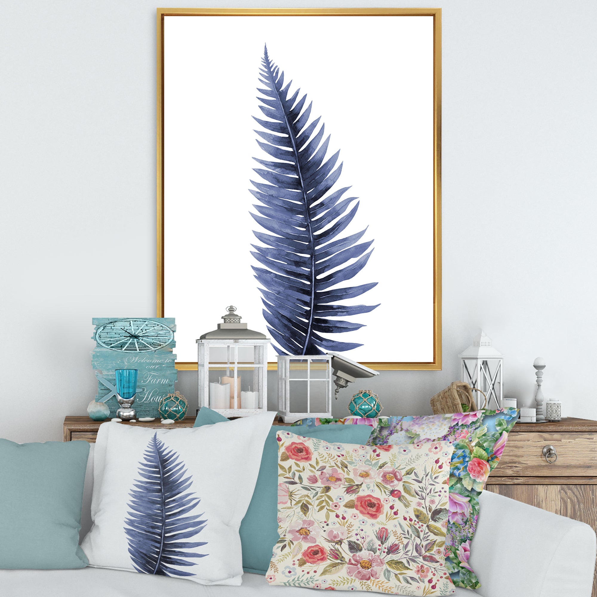 Tropical Blue Watercolour Leaves II