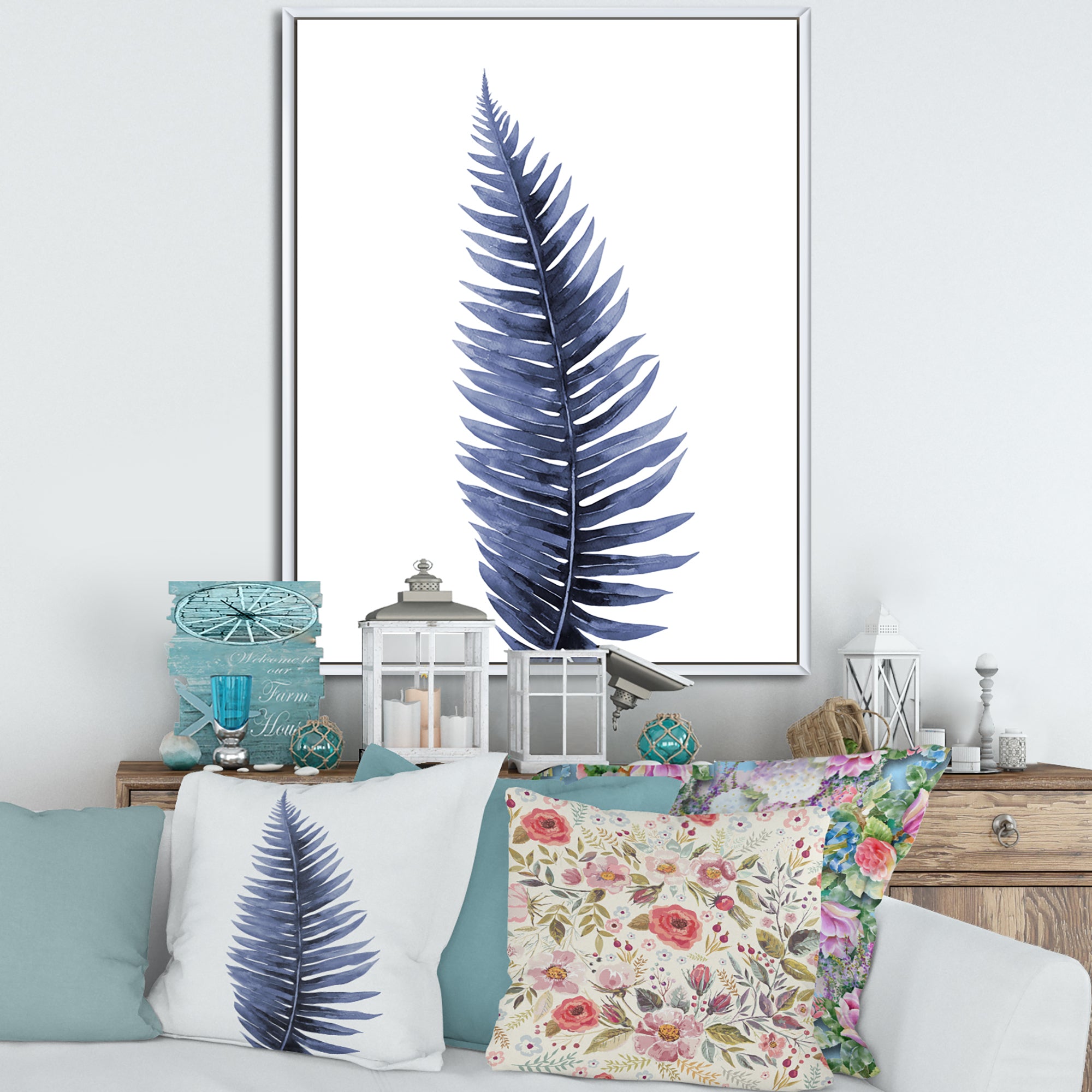 Tropical Blue Watercolour Leaves II