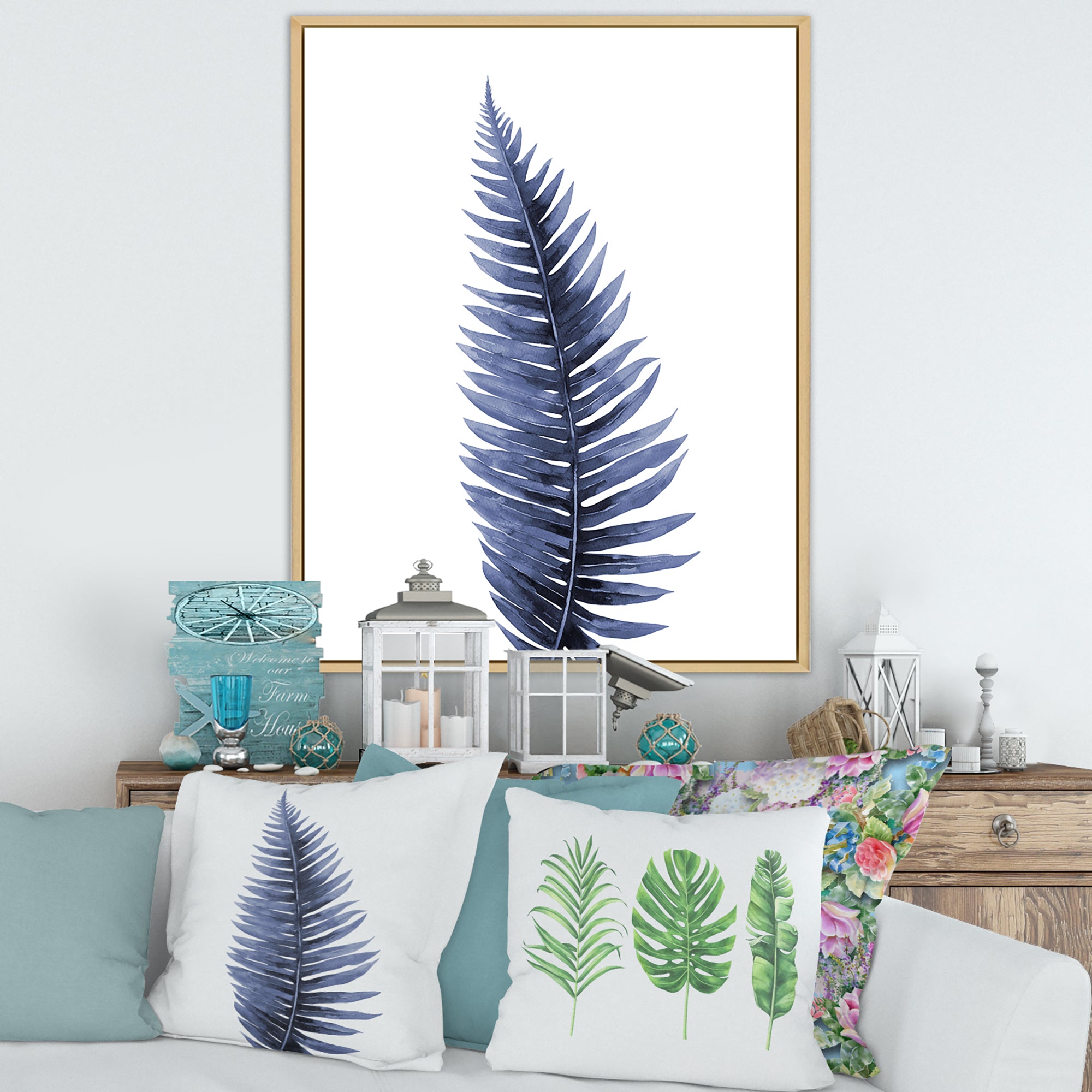 Tropical Blue Watercolour Leaves II