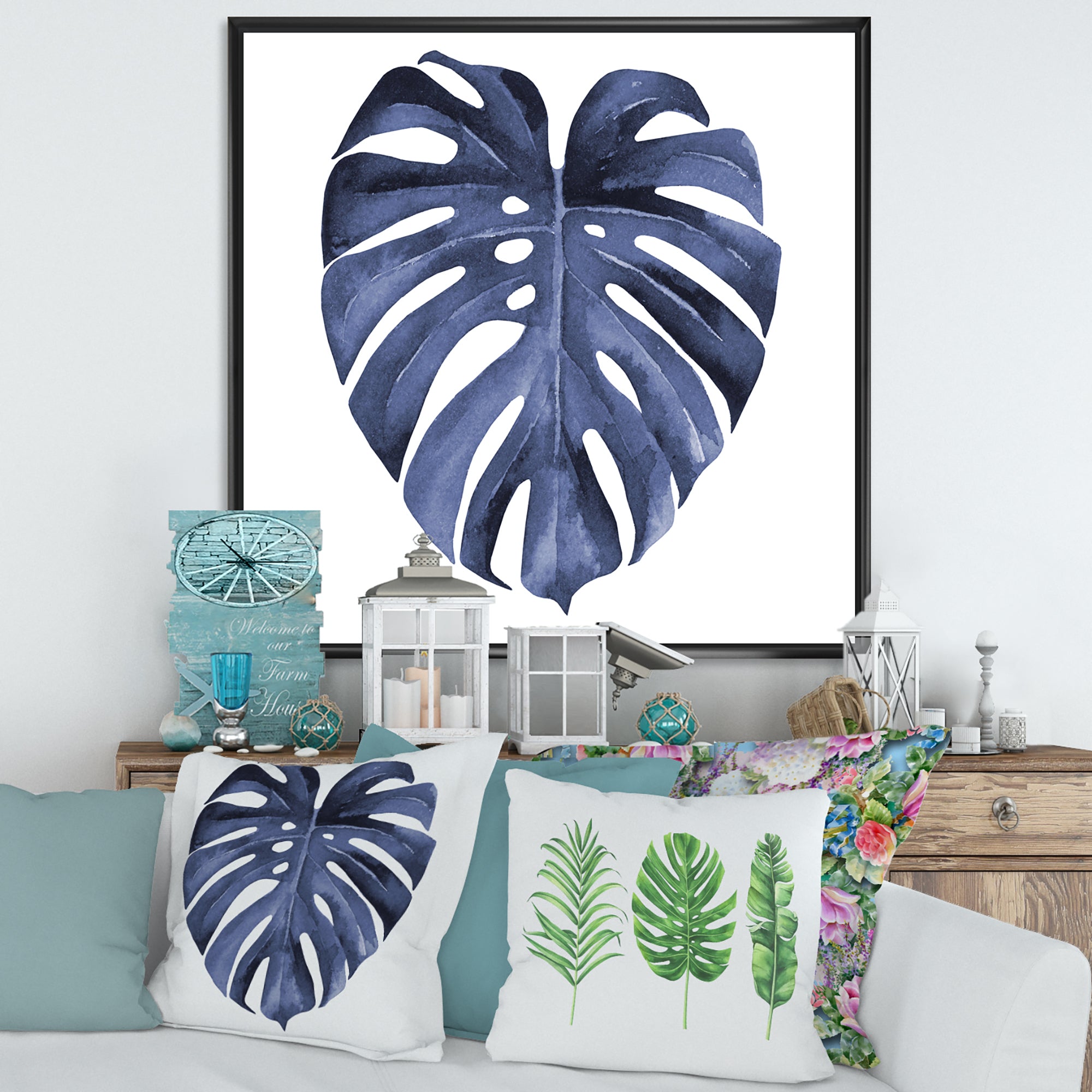 Tropical Blue Watercolour Leaves III