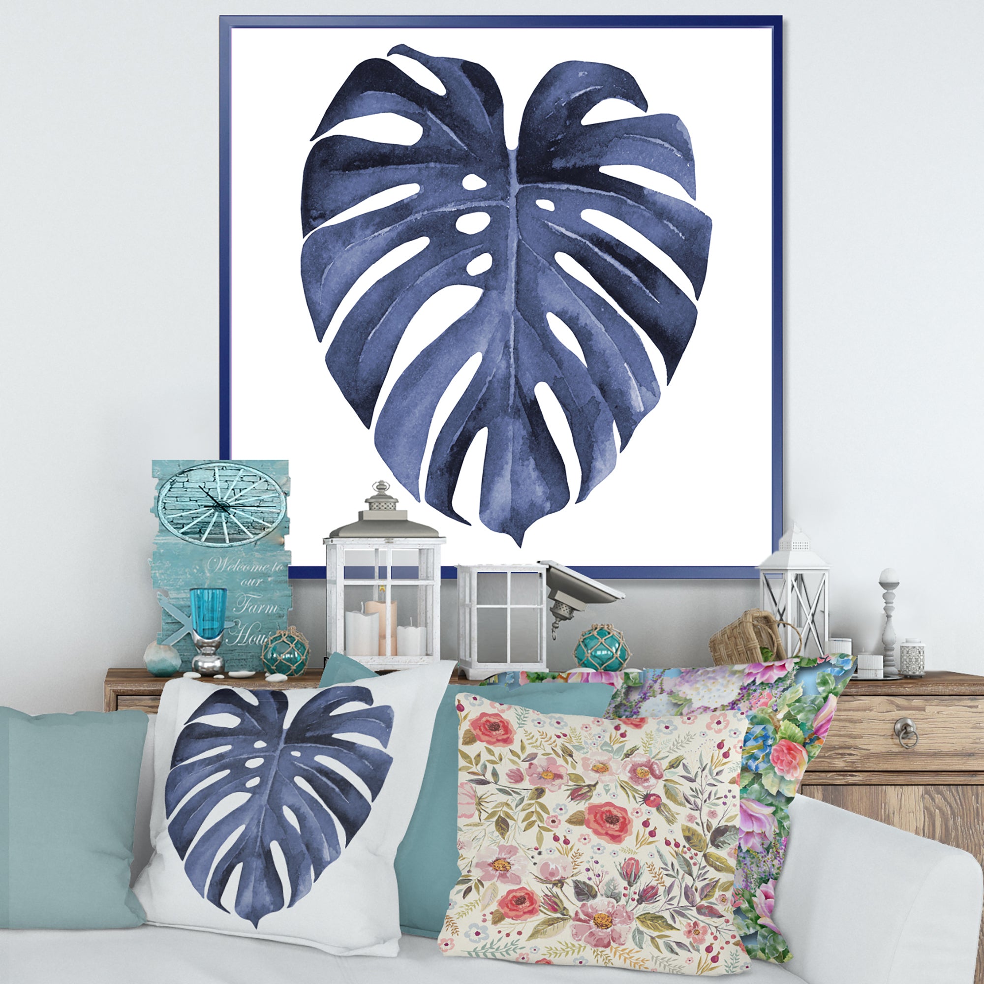 Tropical Blue Watercolour Leaves III