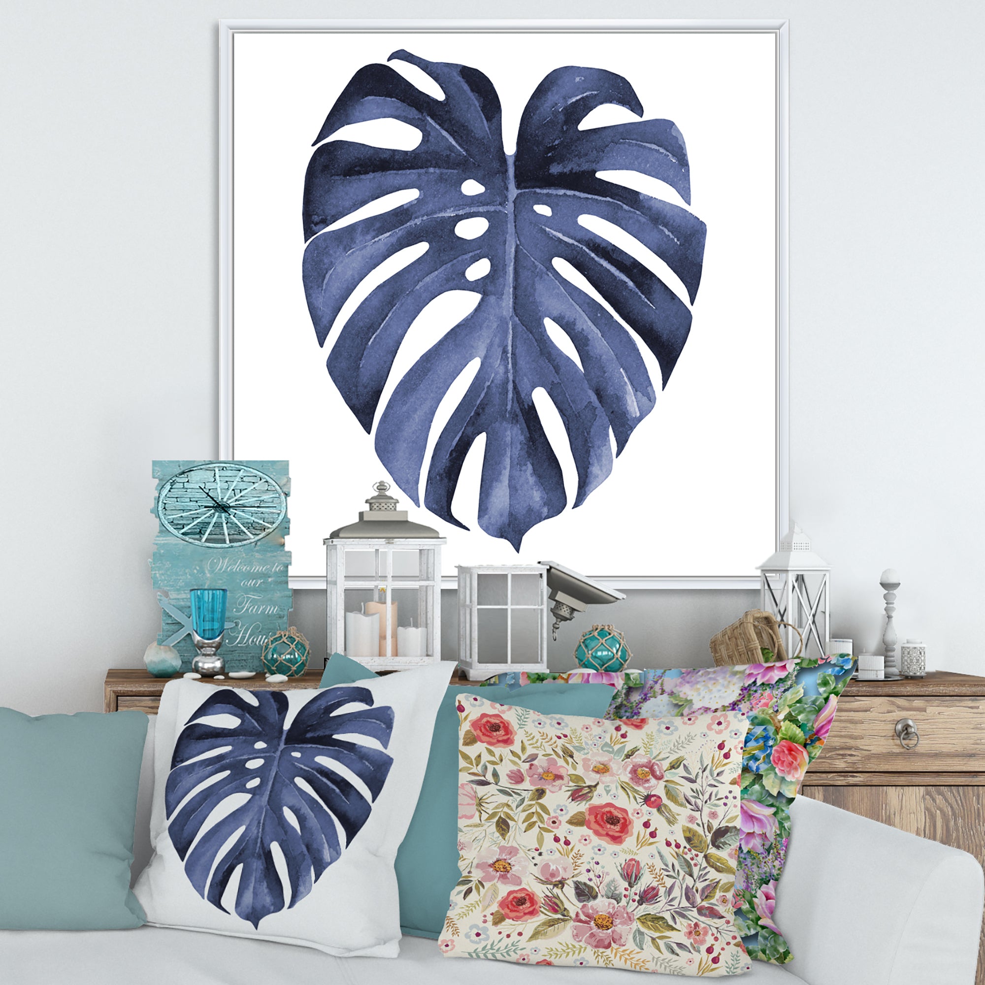 Tropical Blue Watercolour Leaves III