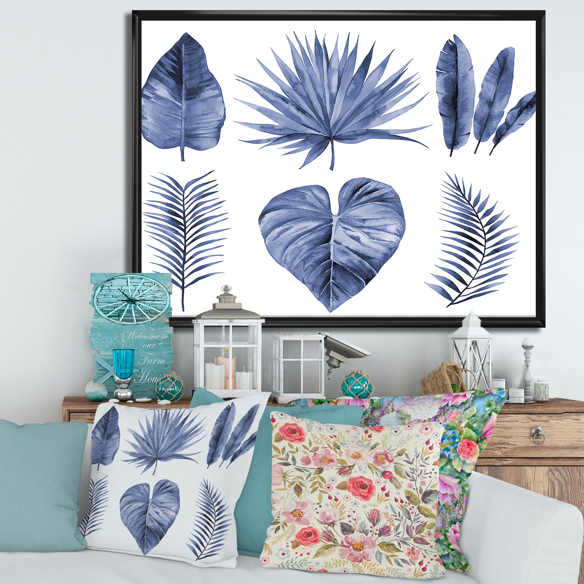 Tropical Blue Watercolour Leaves IV