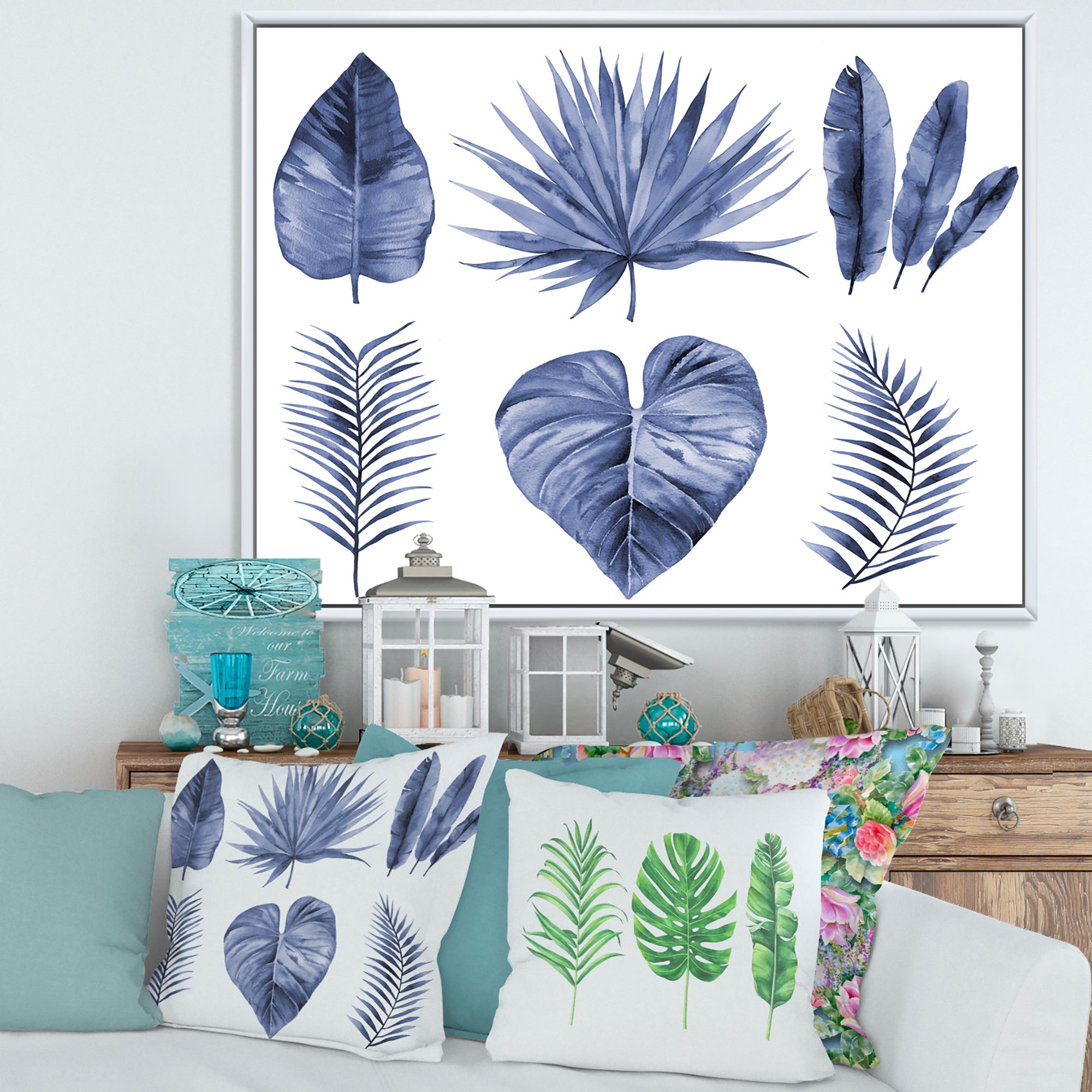 Tropical Blue Watercolour Leaves IV
