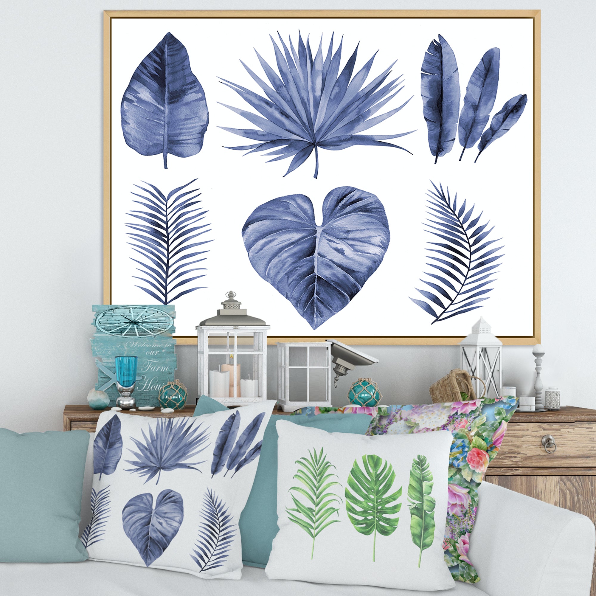 Tropical Blue Watercolour Leaves IV