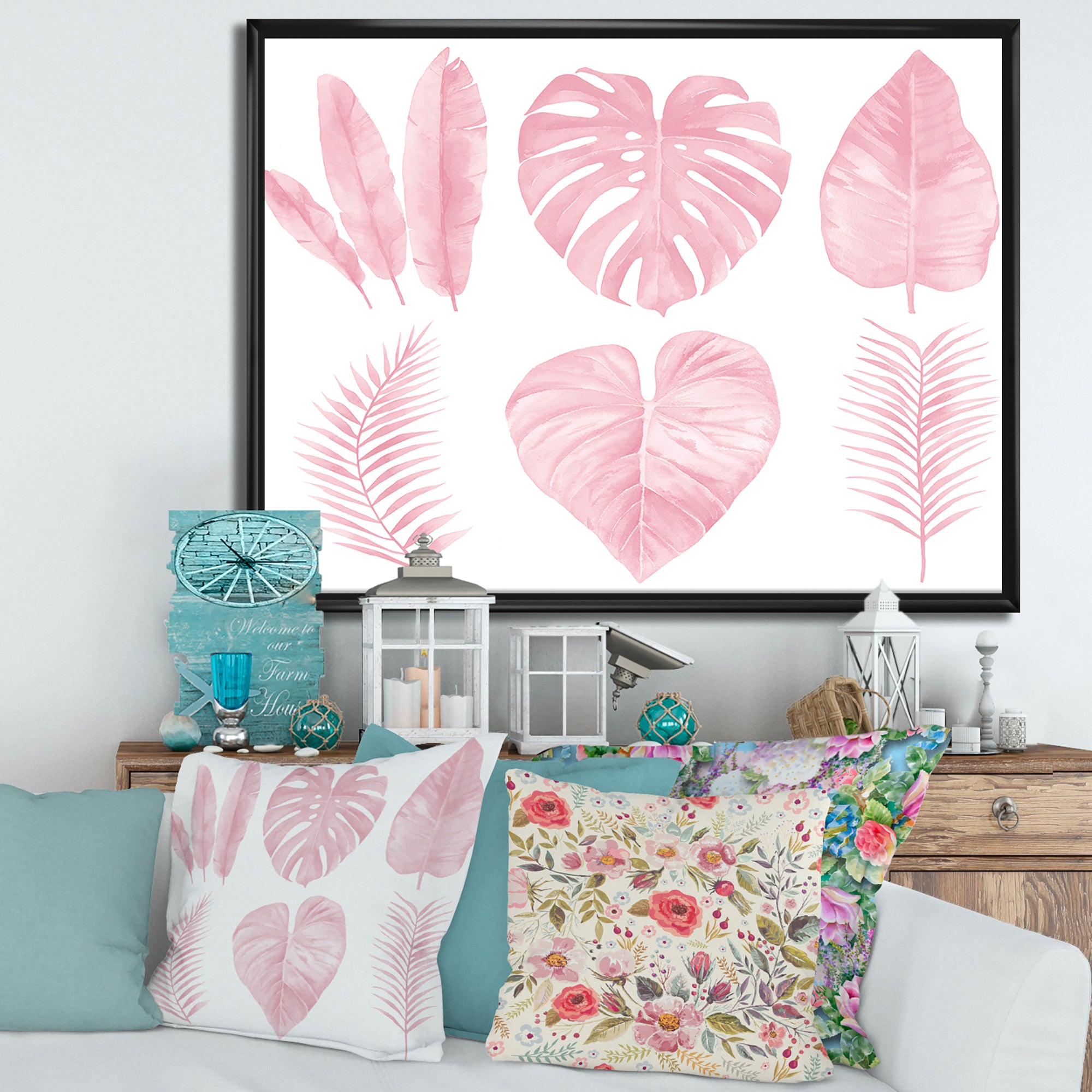 Tropical Pink Watercolour Leaves I