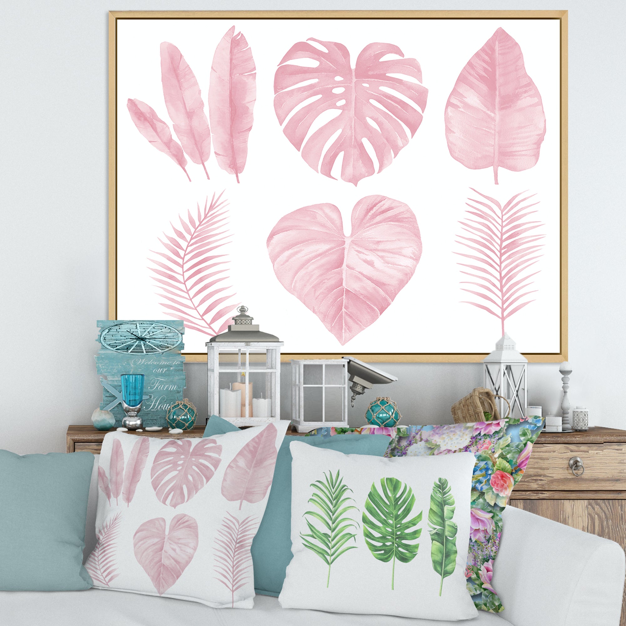Tropical Pink Watercolour Leaves I