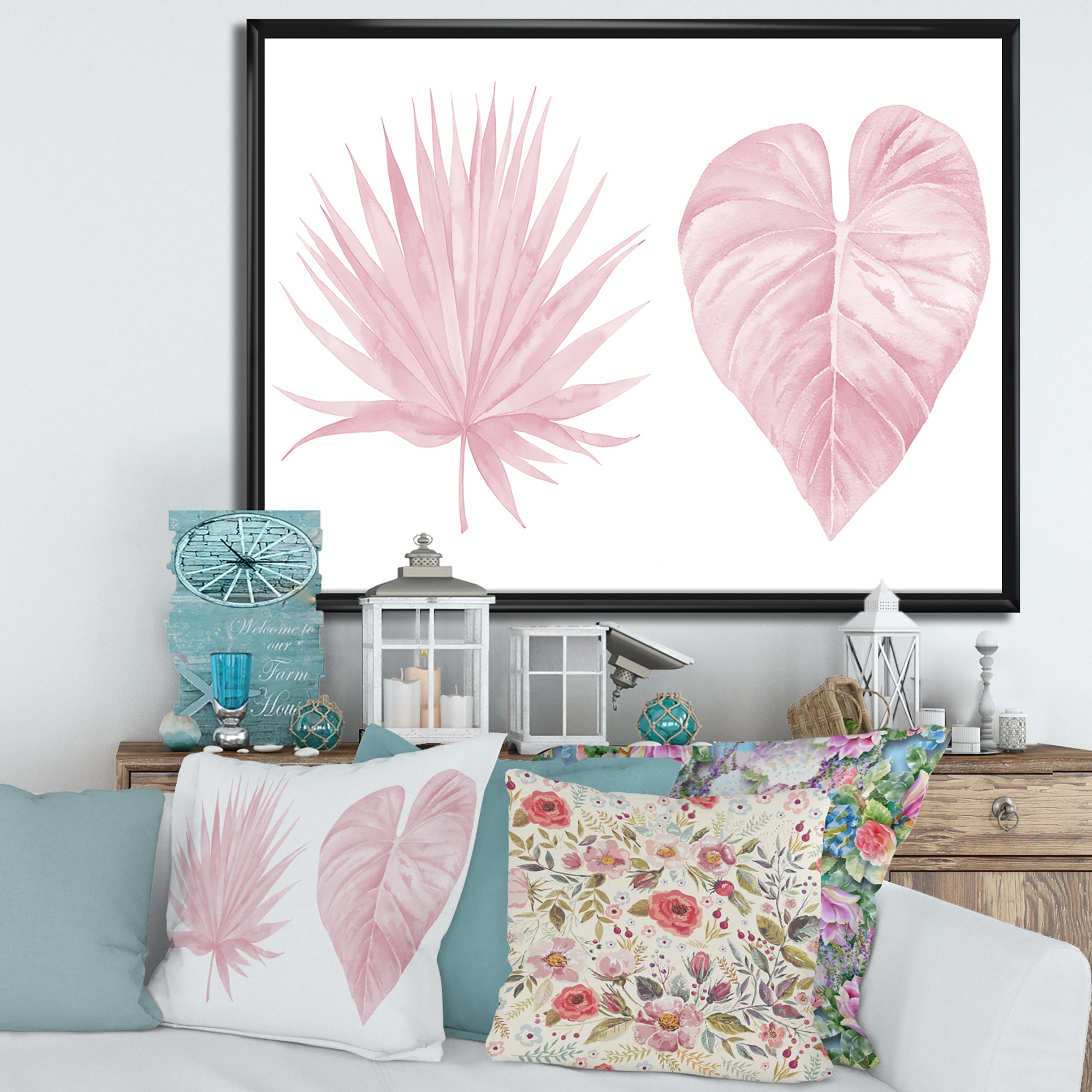 Tropical Pink Watercolour Leaves II