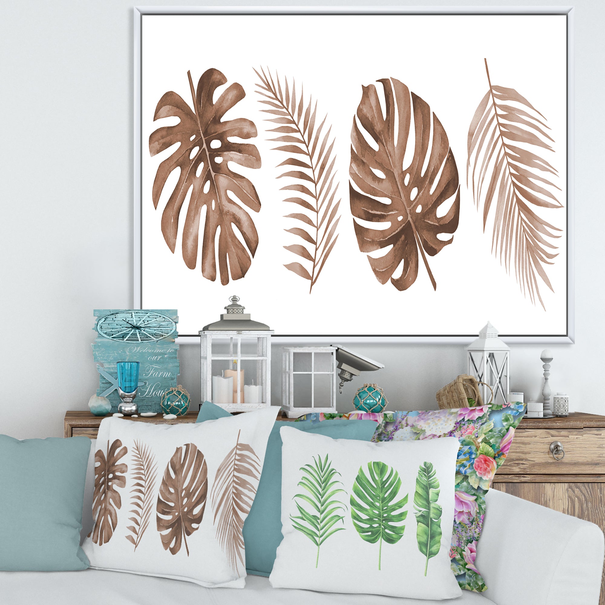 Tropical Monstera and Palm Leaf In Terracotta