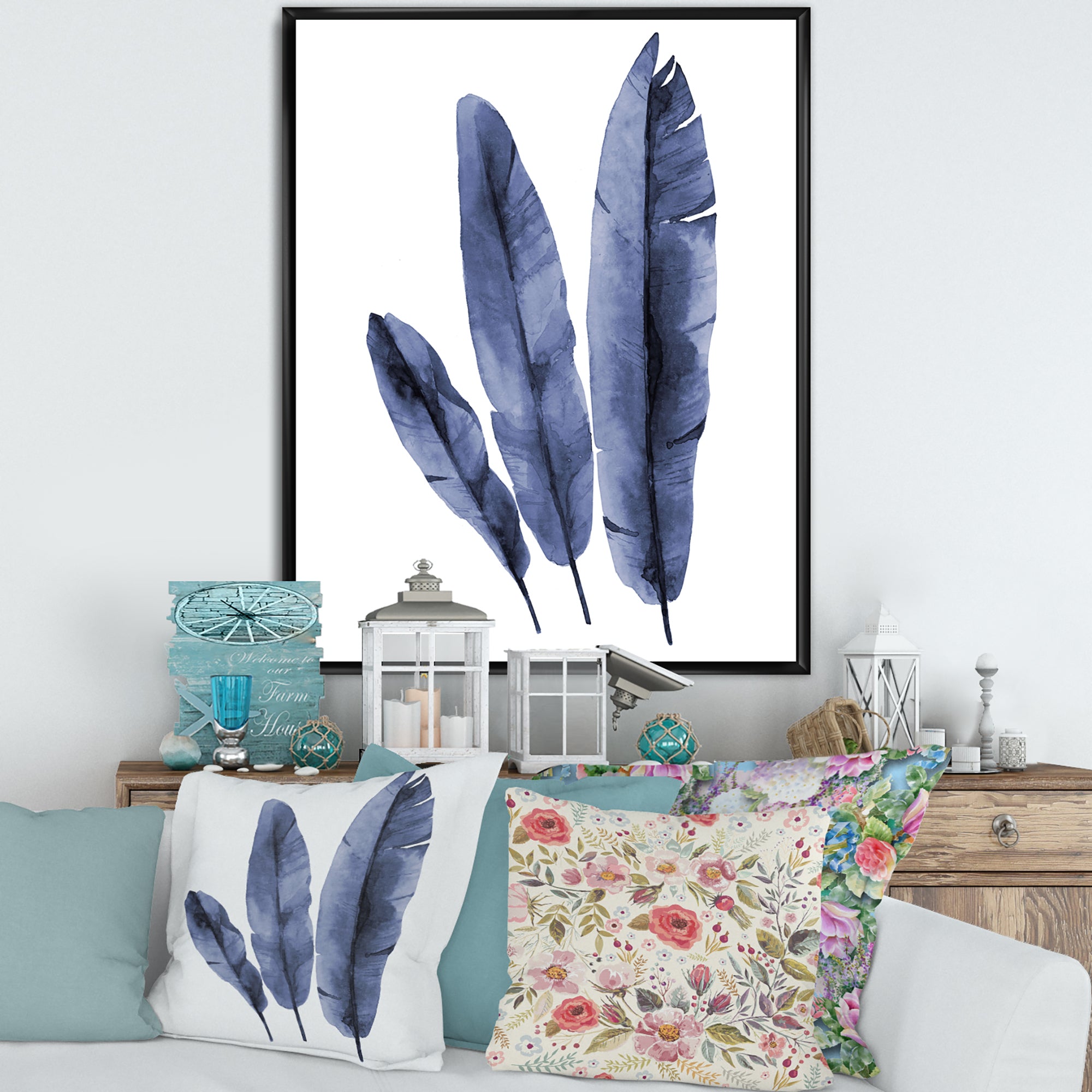 Navy Blue Tropical Banana Leaves