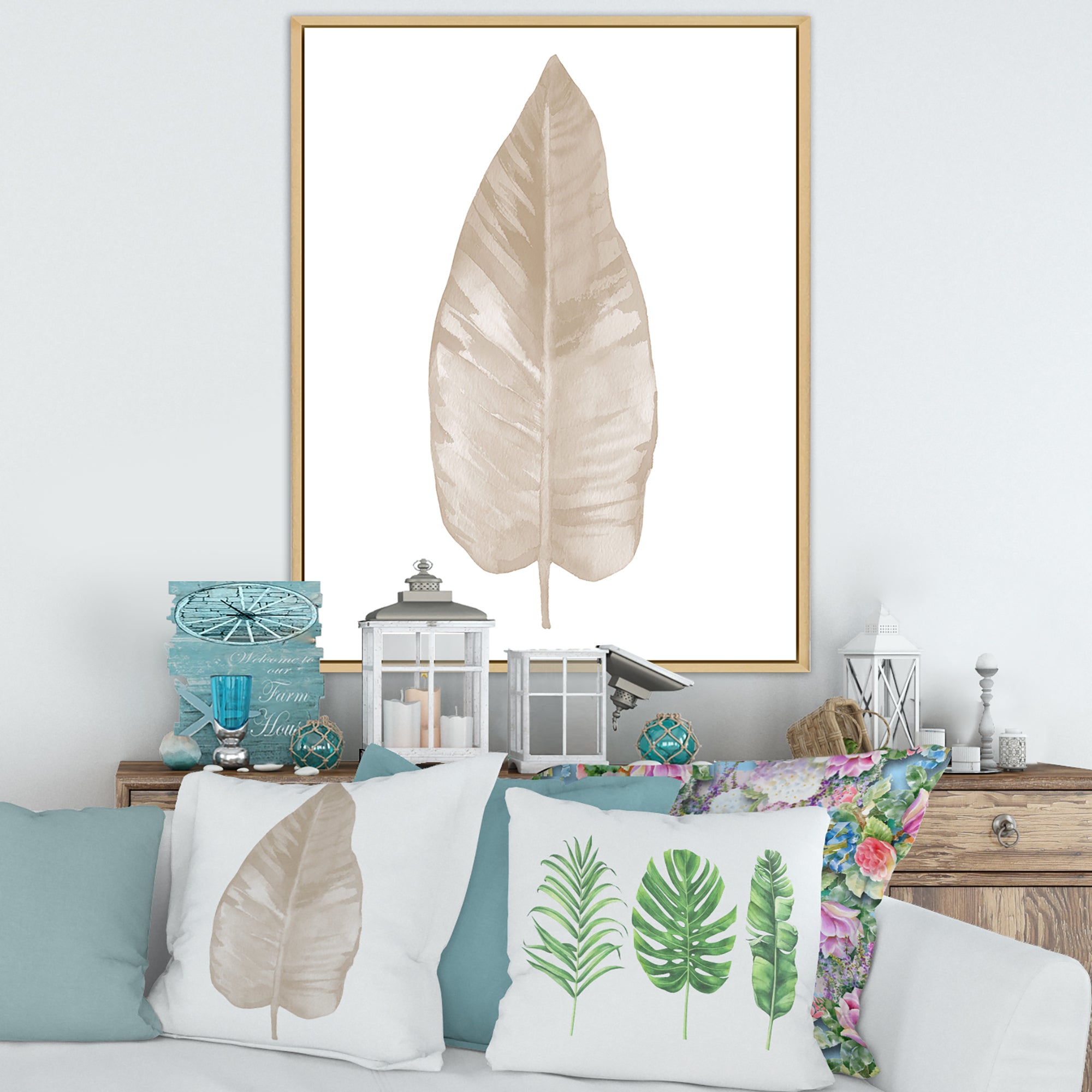 Dried Leaf Plant Beige On White