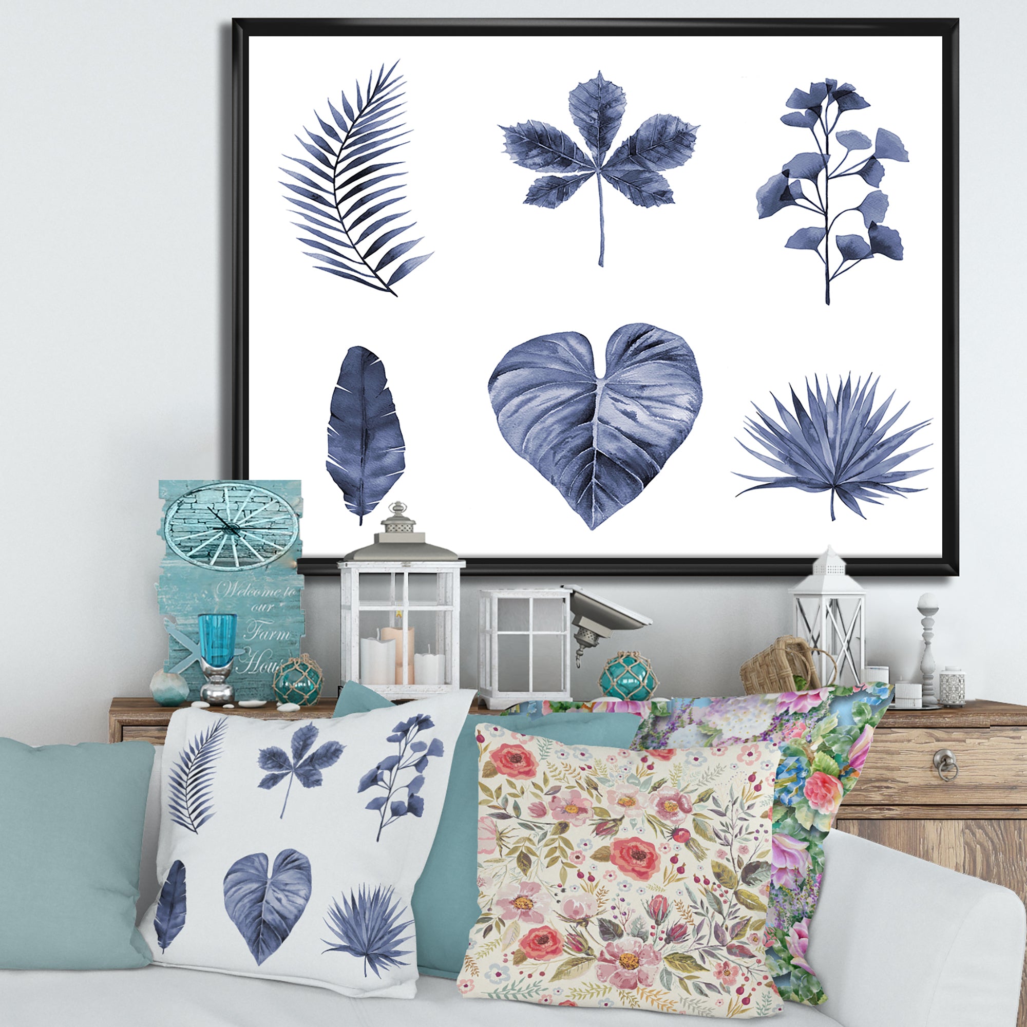 Abstract Blue Set Of Plant Leaves