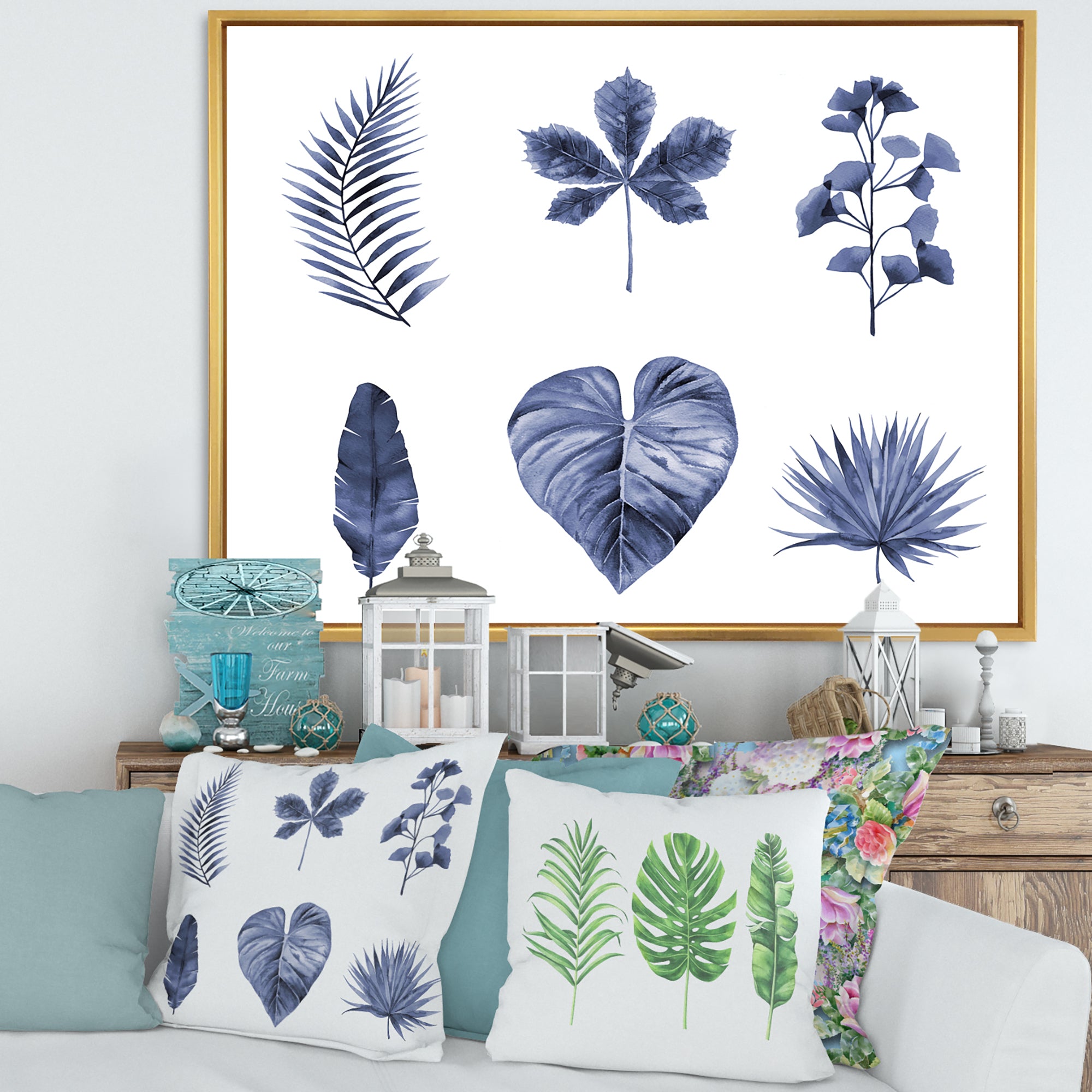 Abstract Blue Set Of Plant Leaves