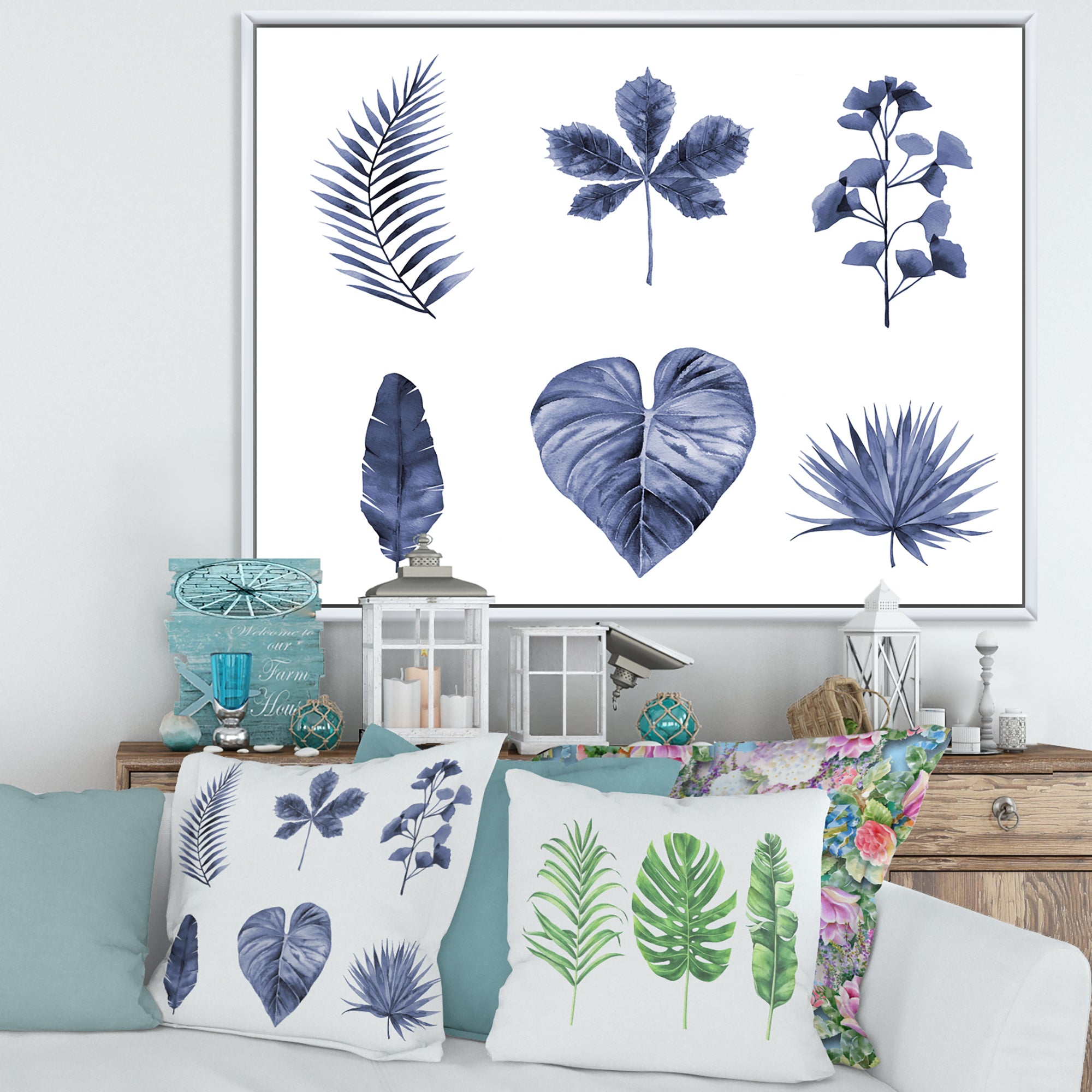 Abstract Blue Set Of Plant Leaves