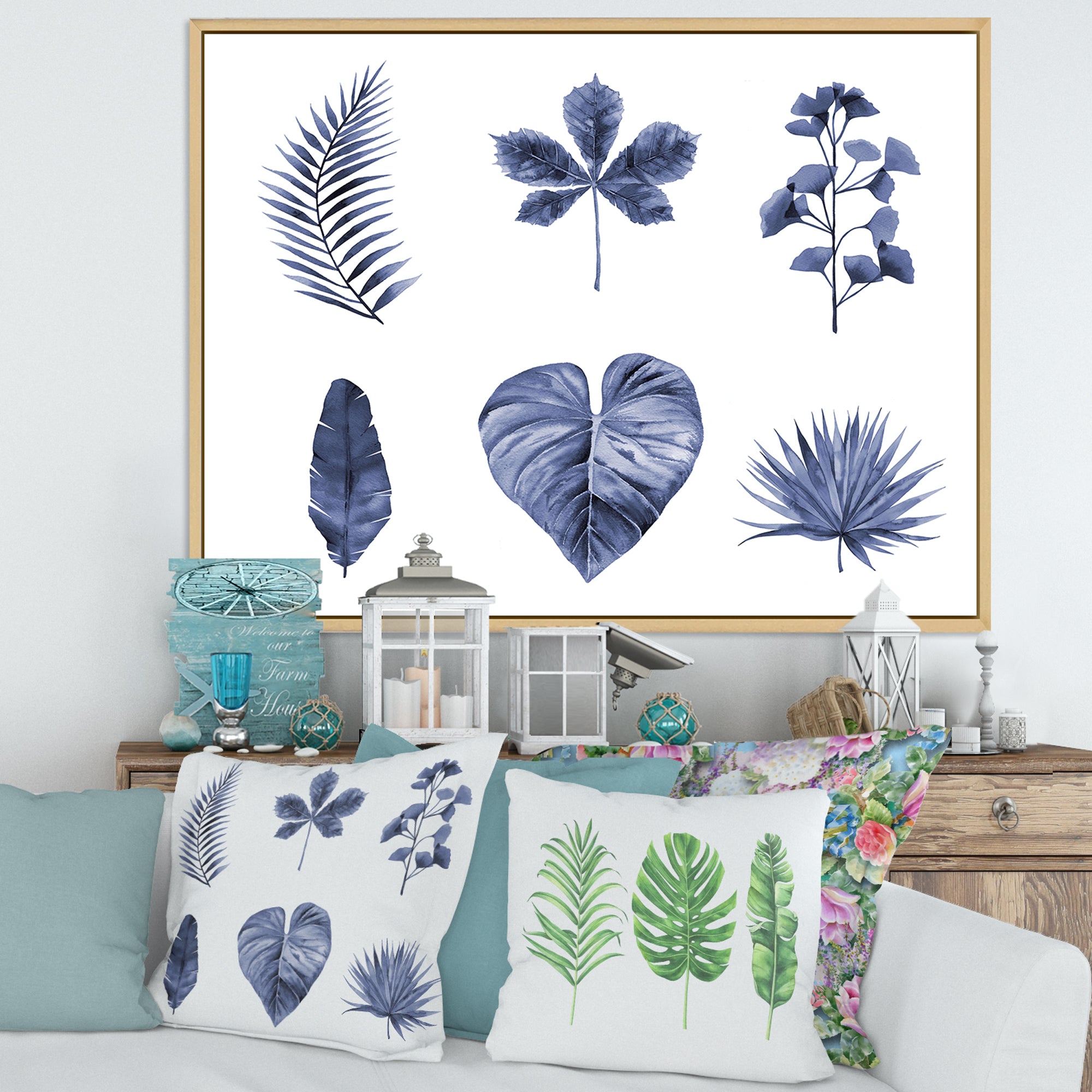 Abstract Blue Set Of Plant Leaves