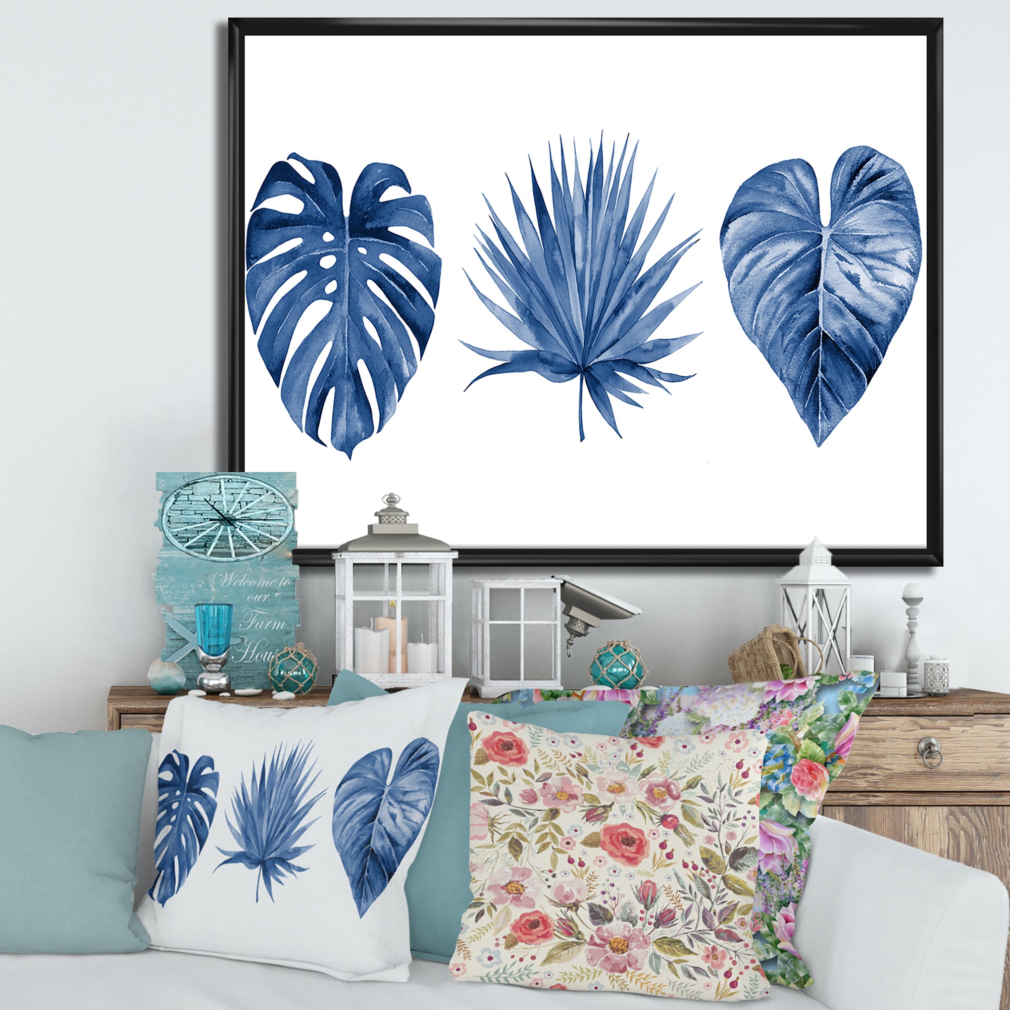 Classic Blue Tropical Leaves