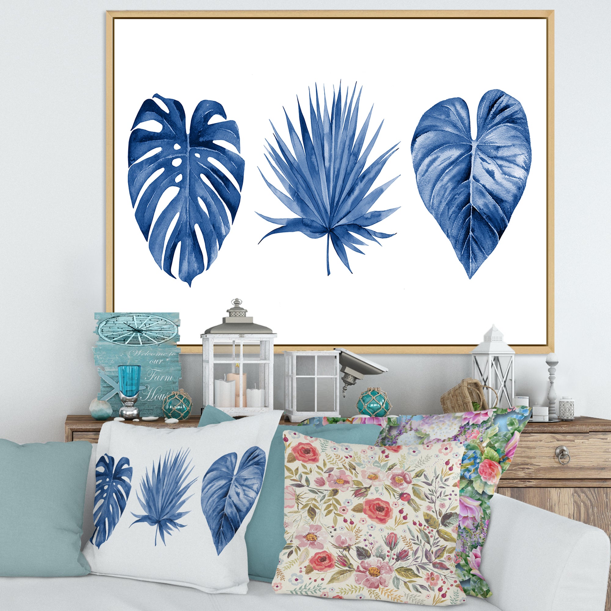 Classic Blue Tropical Leaves