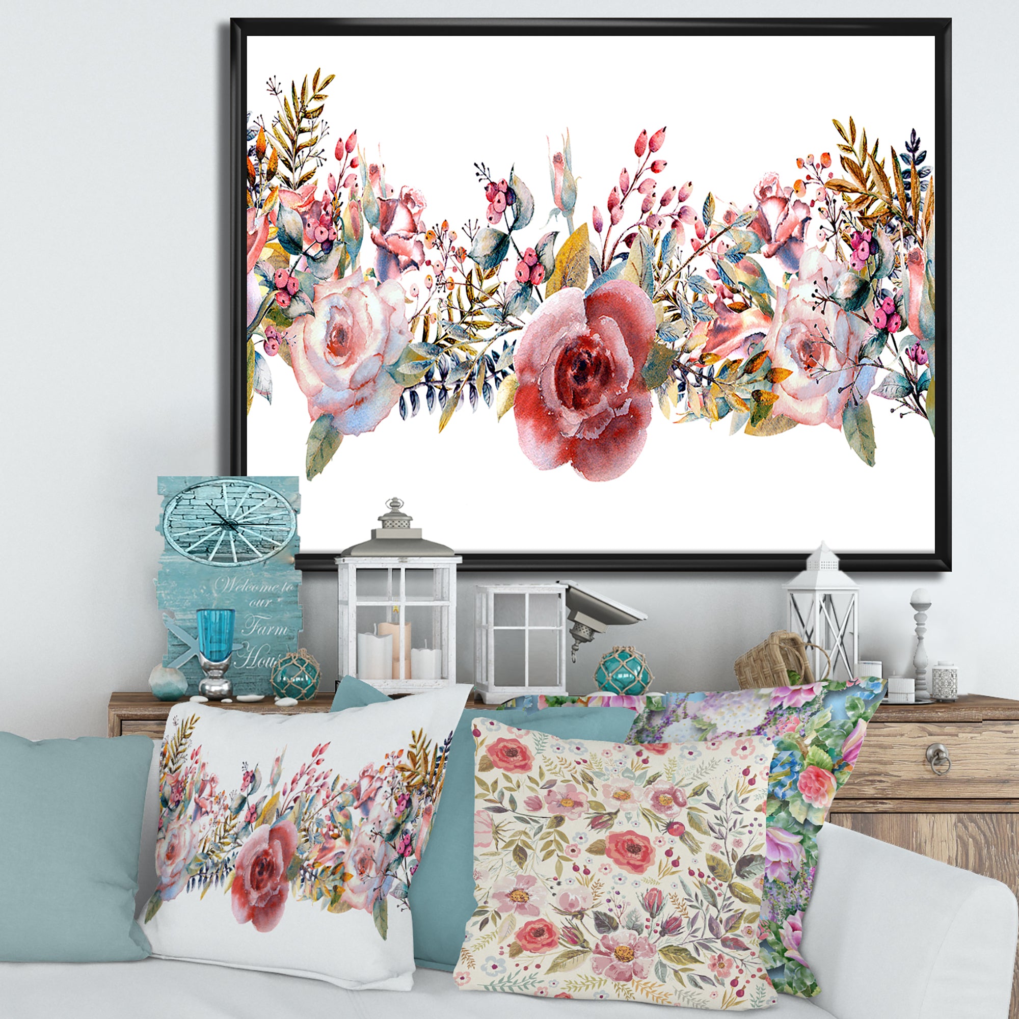 Pink Roses and Wildflower