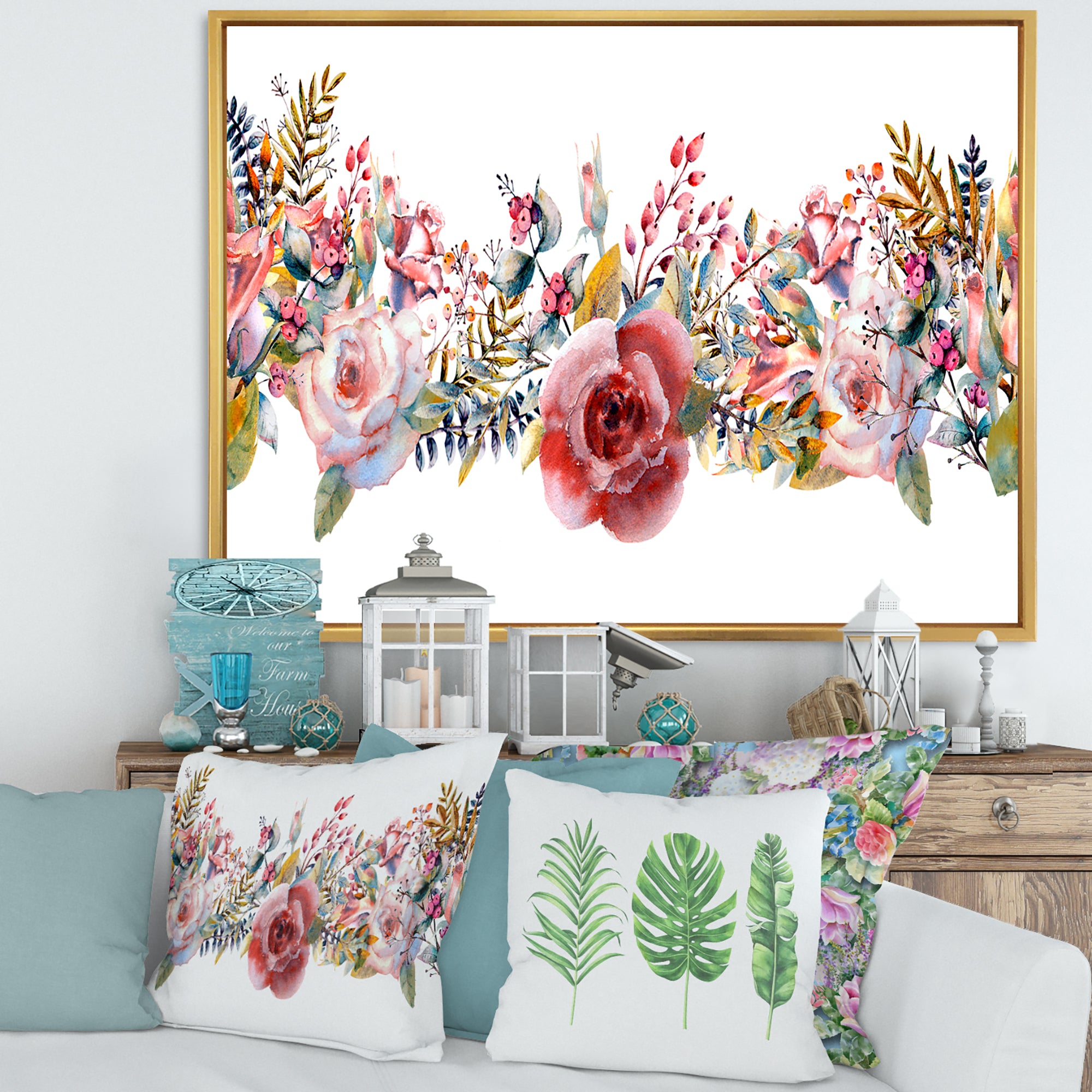 Pink Roses and Wildflower