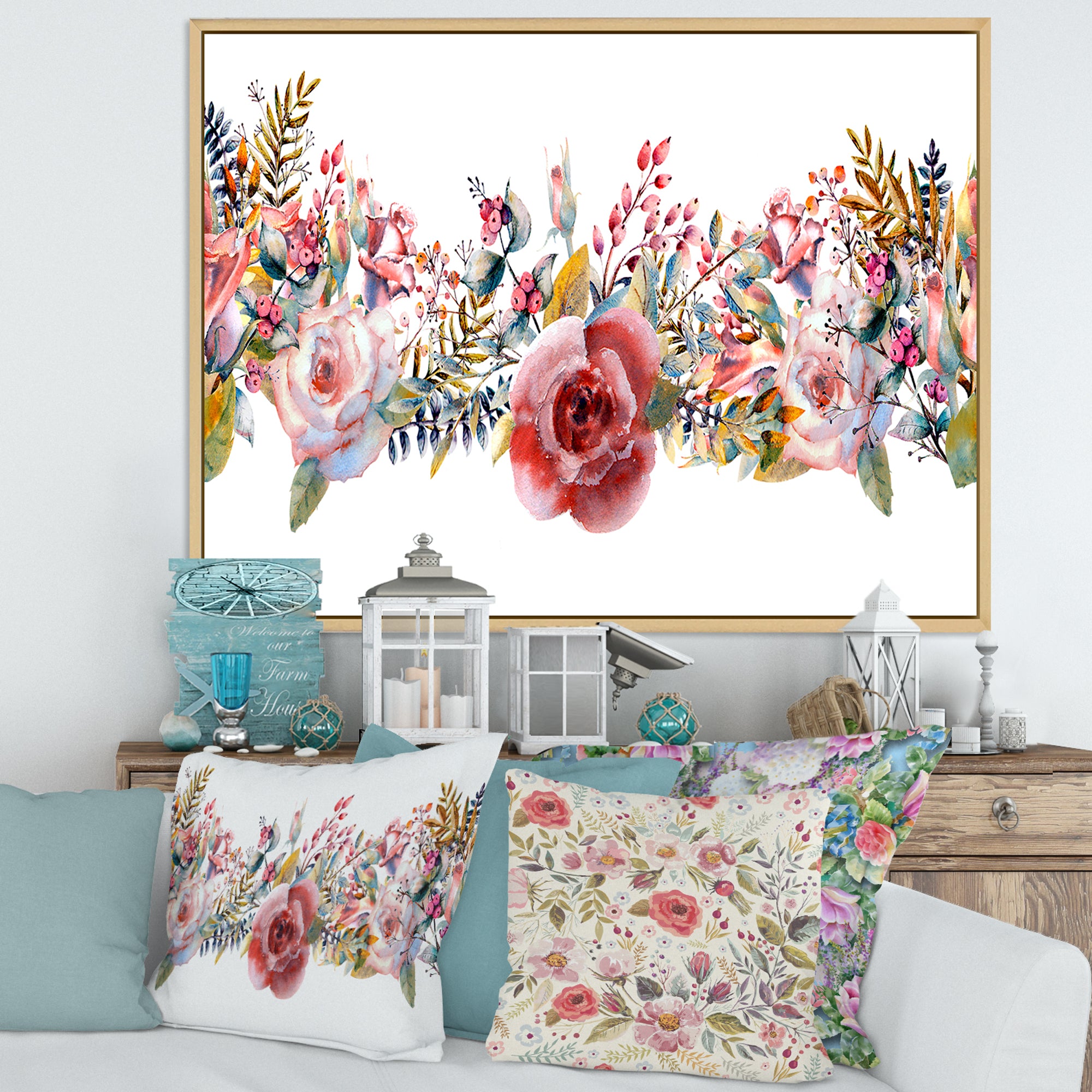 Pink Roses and Wildflower