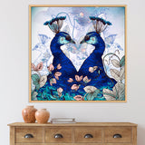 Two Blue Peacocks With Wildflowers