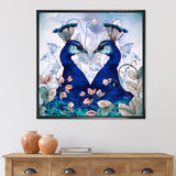 Two Blue Peacocks With Wildflowers